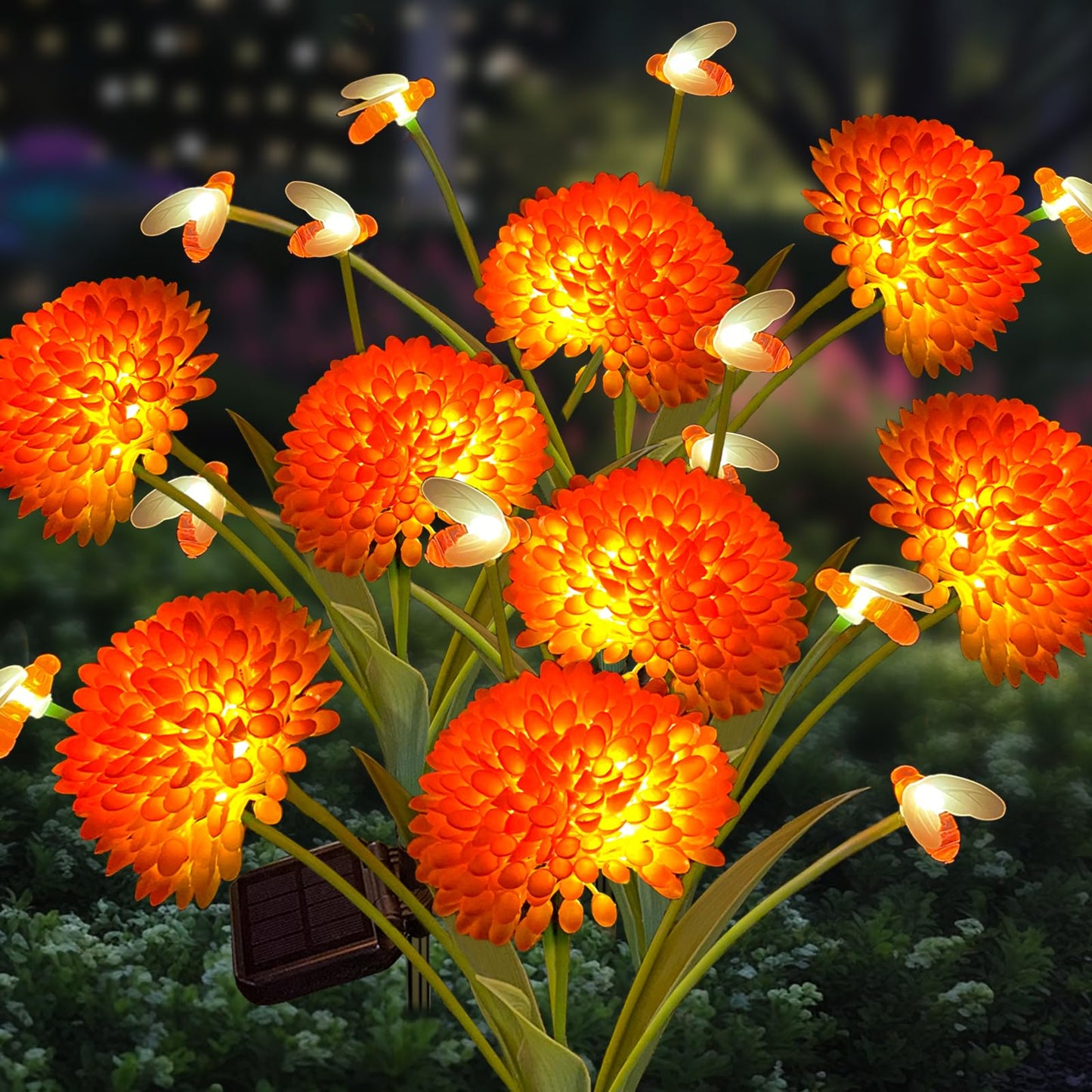 MRHEPHAESTUS Solar Garden Lights, 4 Pack Solar Swaying Bee Lights with Flowers, Warm White, FloralBee Theme, Decoration
