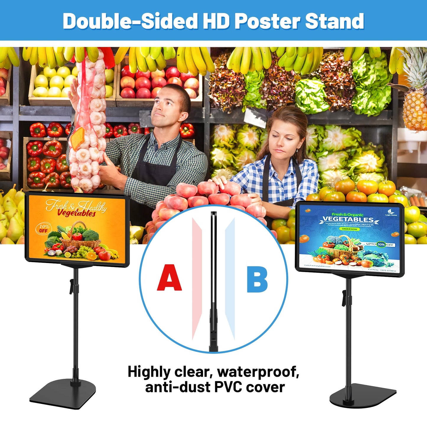VAIIGO 6Pack Sign Stand for Display 8.5 x 11, Adjustable Poster Stand for Table Top & Floor, Floor Standing Sign Holder, Metal Signage Stands for Business, Tradeshow, Store, Farm Display Stands