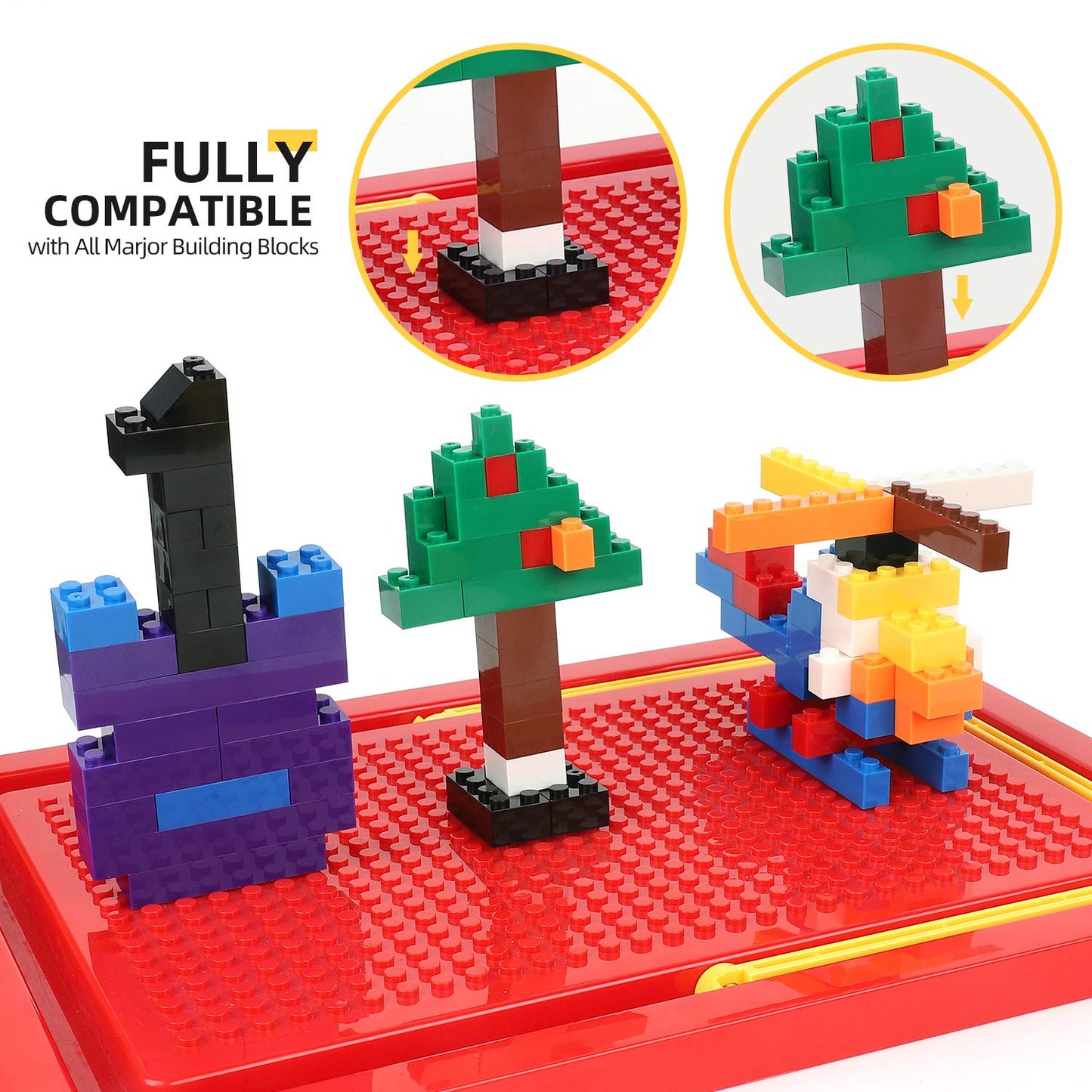 Building Bricks 1020 Pieces Set, 1000 Basic Building Blocks in 17 Fun Shapes Includes Wheels, Door, Window, Bulk Block with Storage Box, Handle and Base Plate, Compatible Block Construction Toys