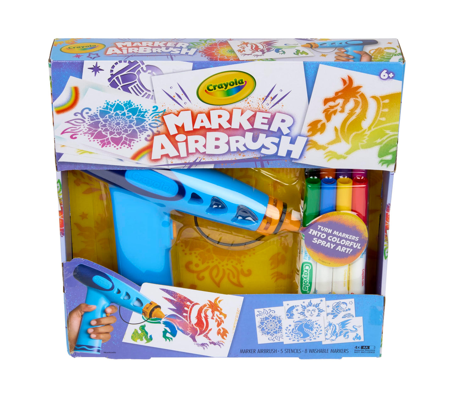 Crayola Marker Airbrush Spray Art Kit, DIY Marker Art Set for Kids, No Batteries Required, Toys for Kids, Gift for Boys & Girls, 6+