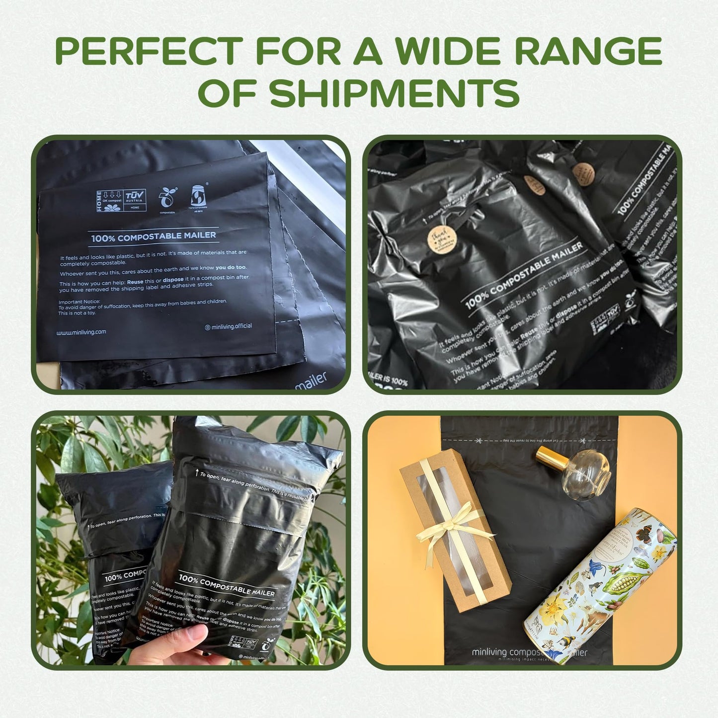 100% Compostable Biodegradable Mailers 10x13 inch (50 Pcs) Poly Mailers, Eco-Friendly Packaging Envelopes Pouches. Reusable Double Sealing, Extra Thick, Zero-Waste mailing Bags (M Size, 10" x 13")