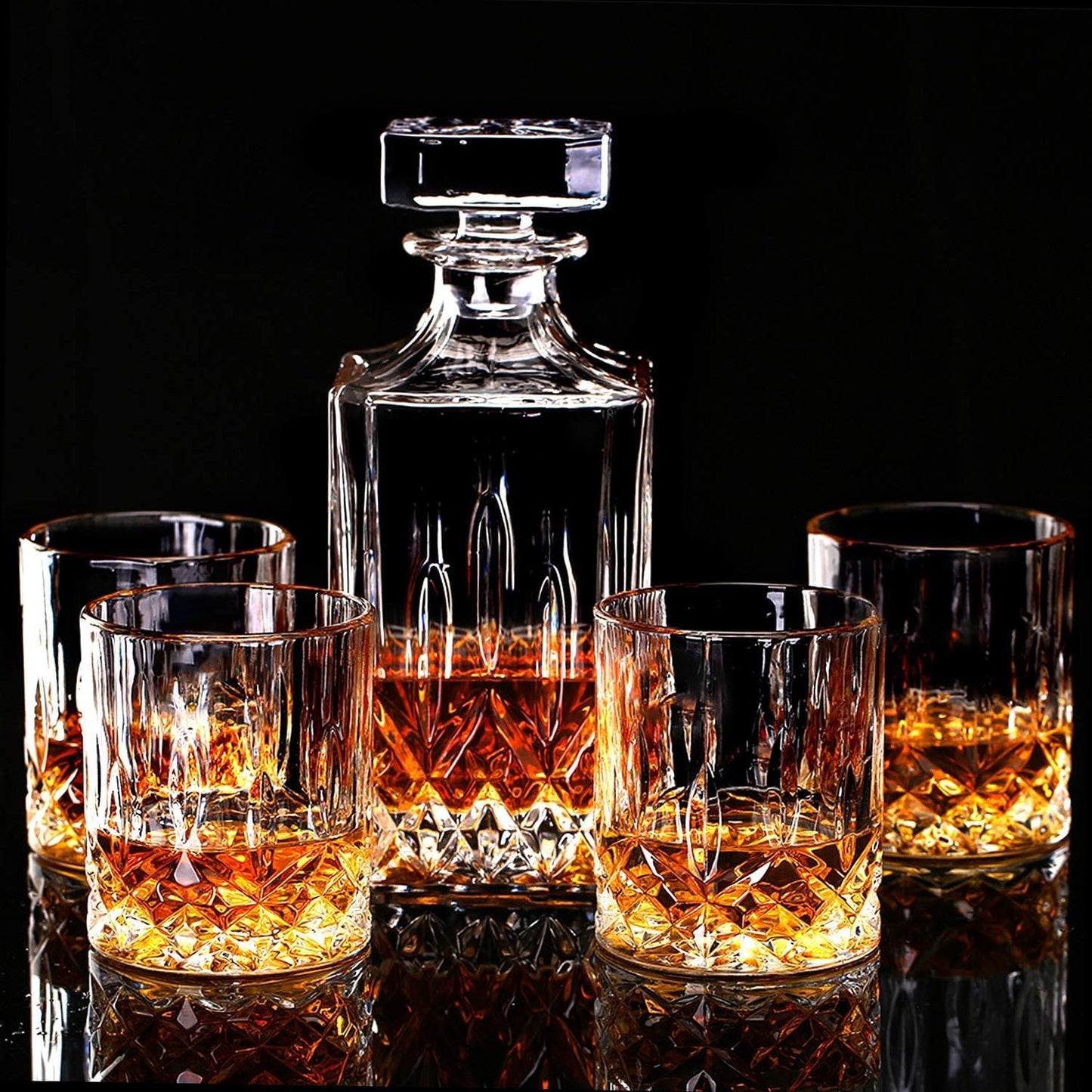 LIGHTEN LIFE 5 Piece Whiskey Decanter Set, Non-Lead Crystal Bourbon & Scotch Decanter with 4 Glasses in Gift Box for Men & Dad