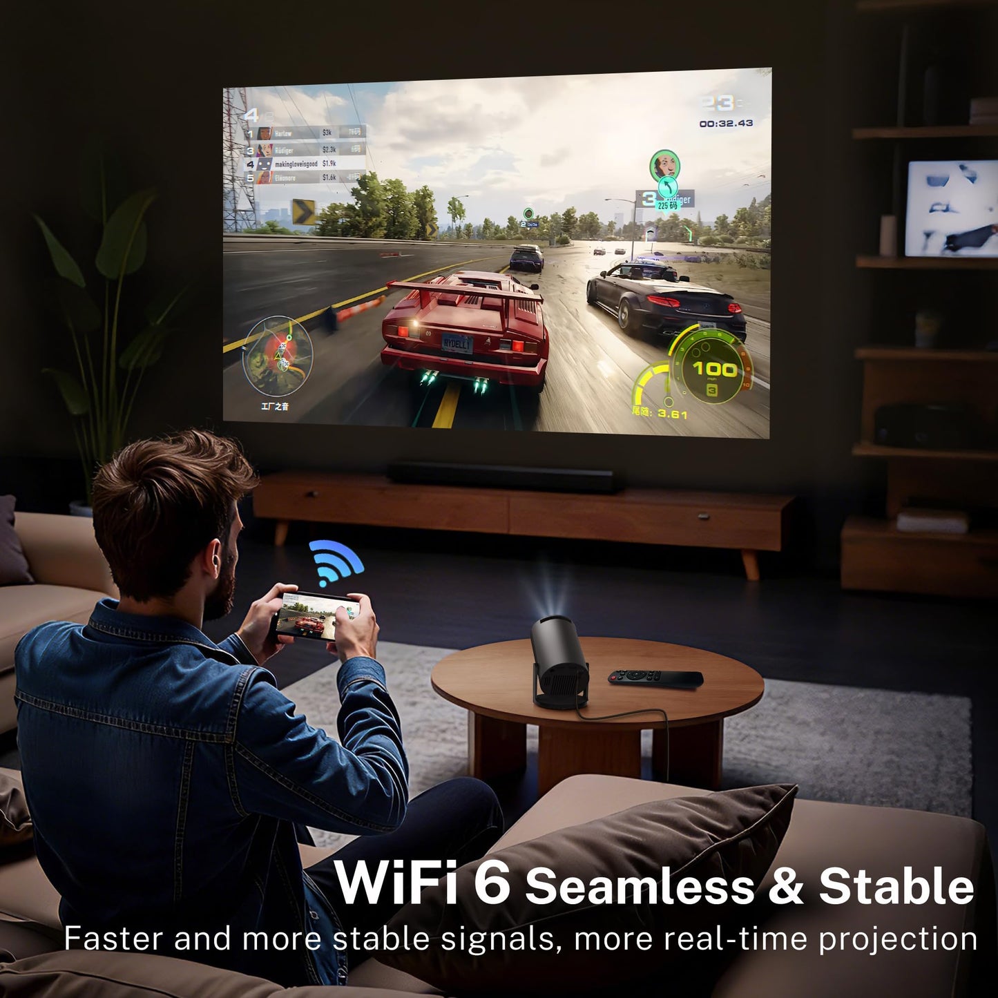 Mini Projector with WiFi 6 and Bluetooth 5.4, Built-in Android 14, Auto Keystone, Portable Smart Projector 4K Supported, 2026 Upgrade HY300pro+ Small Movie Projector X1 Black