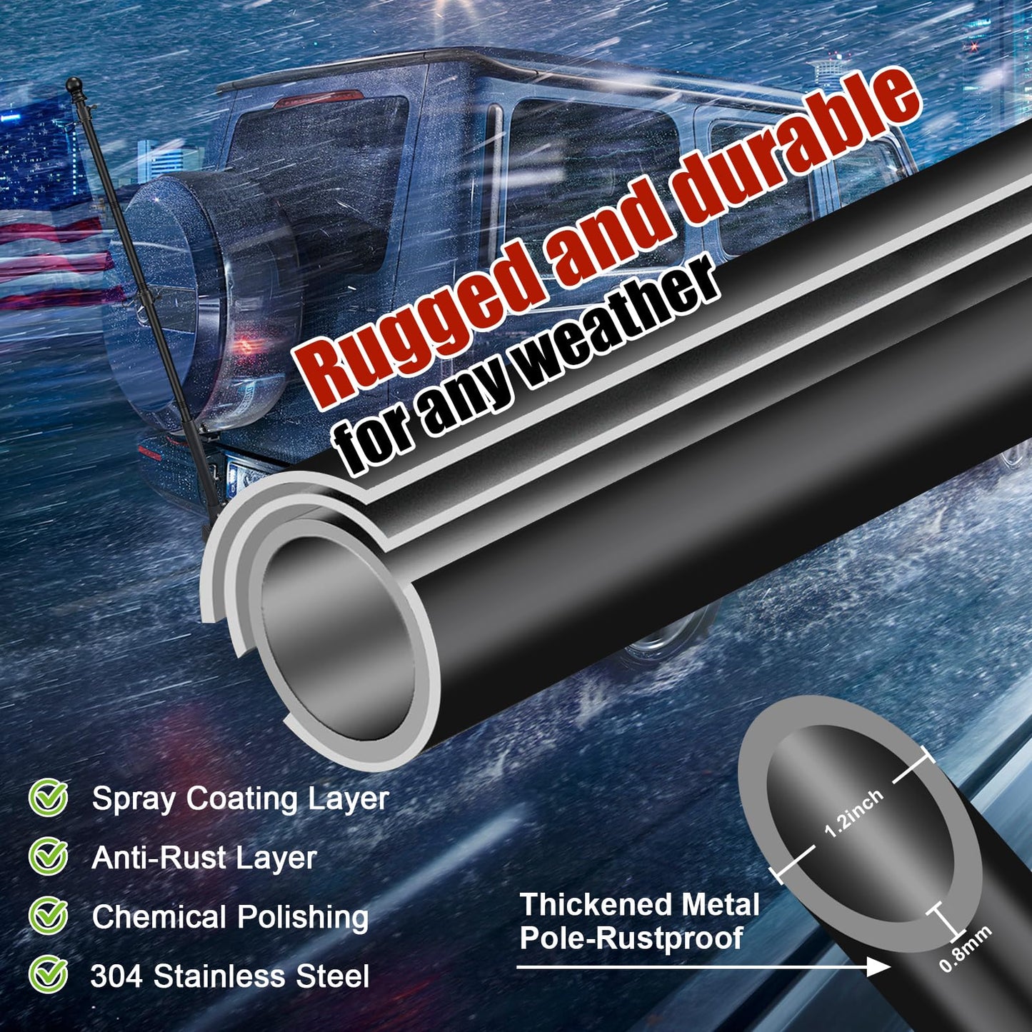 Truck Flag Pole with Hitch Holder – 5FT Heavy Duty Flagpole Mount Kit for Tow Hitch, Dual Angle Mount, Long Protect Sleeve Windproof Design for Trucks, Jeep & Trailer,Black
