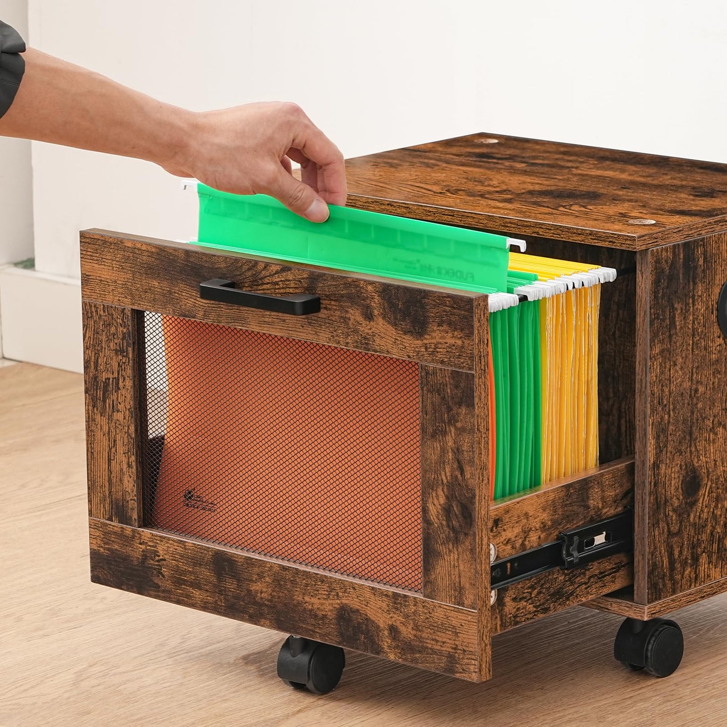 HOOBRO File Cabinet, Rolling File Cart, Under Desk Small Filing Cabinet, Filling Organizer Box, Home Office File Basket with Drawer for A4, Letter Files, Rustic Brown and Black BF11WJ01G1