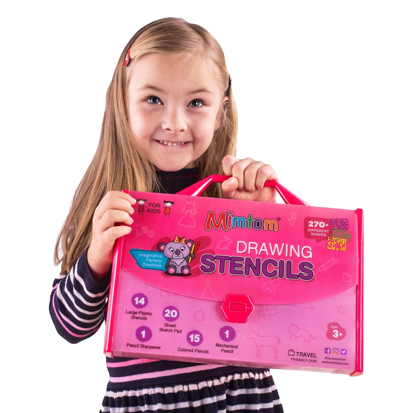 Mimtom Drawing Stencils Set for Kids and Girls | 51 PC Arts and Crafts Stencil Kit with Over 270 Shapes to Unleash Your Child's Creative Mind | Kid-Safe Educational Activity Toy for Ages 4 & Up
