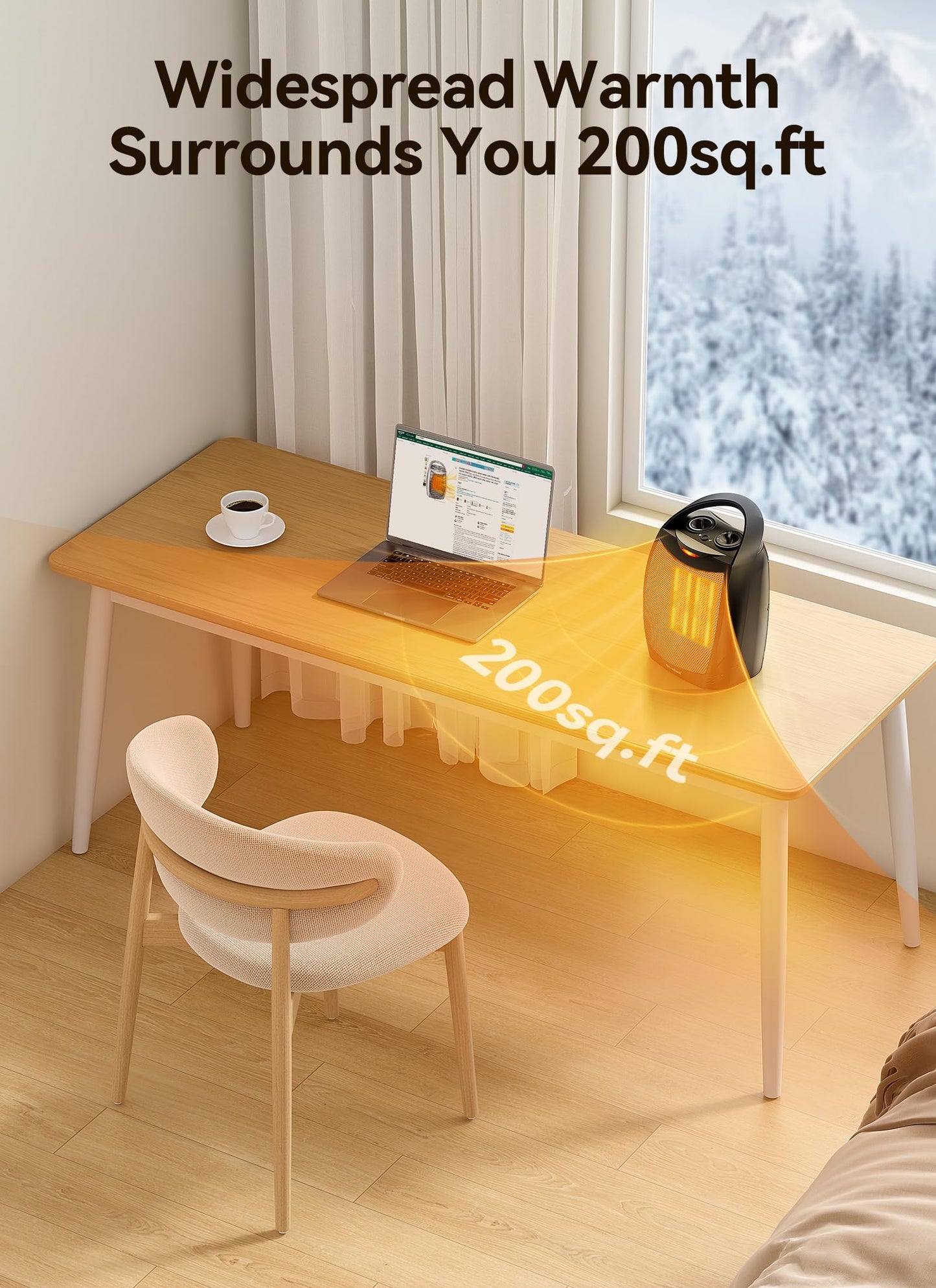 Portable Electric Space Heater with Thermostat, 1500W/750W Safe & Quiet Ceramic Heater Fan, Heat Up 200 sq. Ft for Office Room Desk Indoor Use (Black)