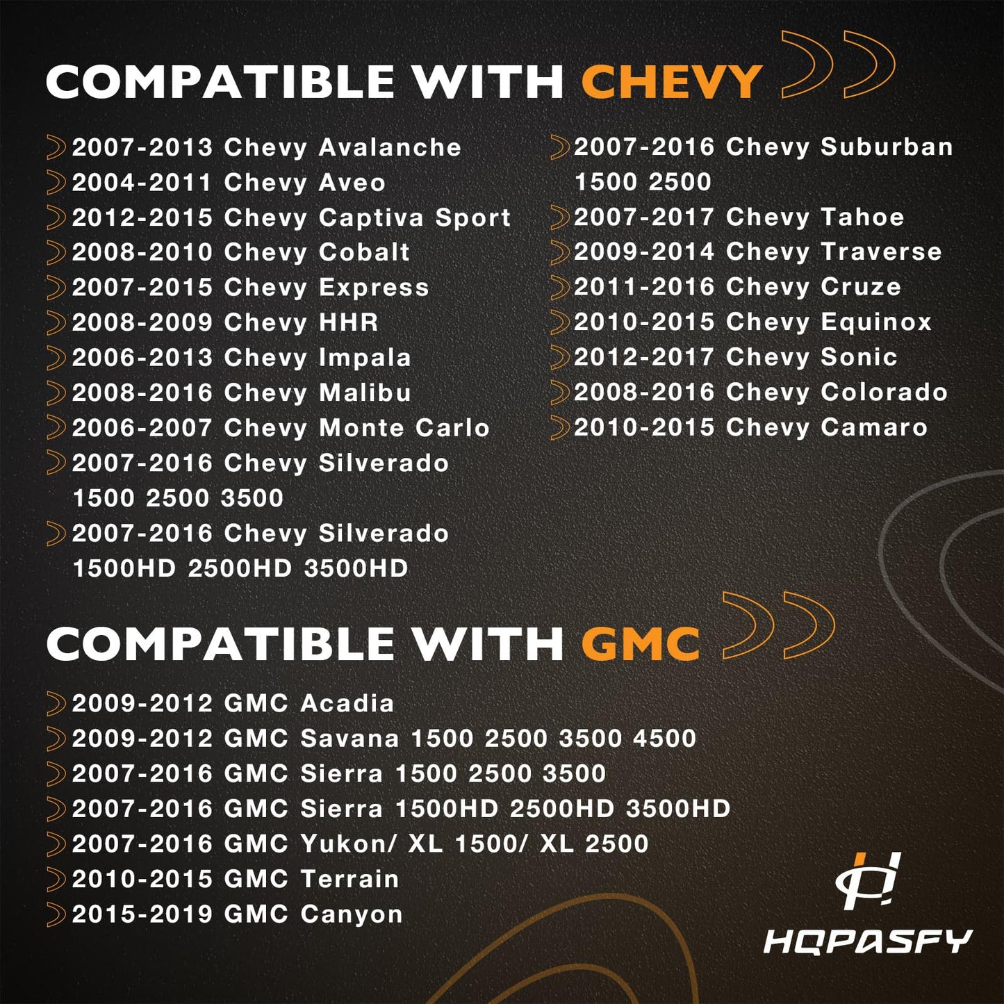 HQPASFY TPMS Sensor 315MHz Tire Pressure Sensor, Compatible with 2006-2019 Chevy Silverado/Suburban, GMC Yukon/Sierra, Buick Enclave, Cadillac Escalade/CTS & More, Replaces# 13586335, 13581558 (4Pcs)