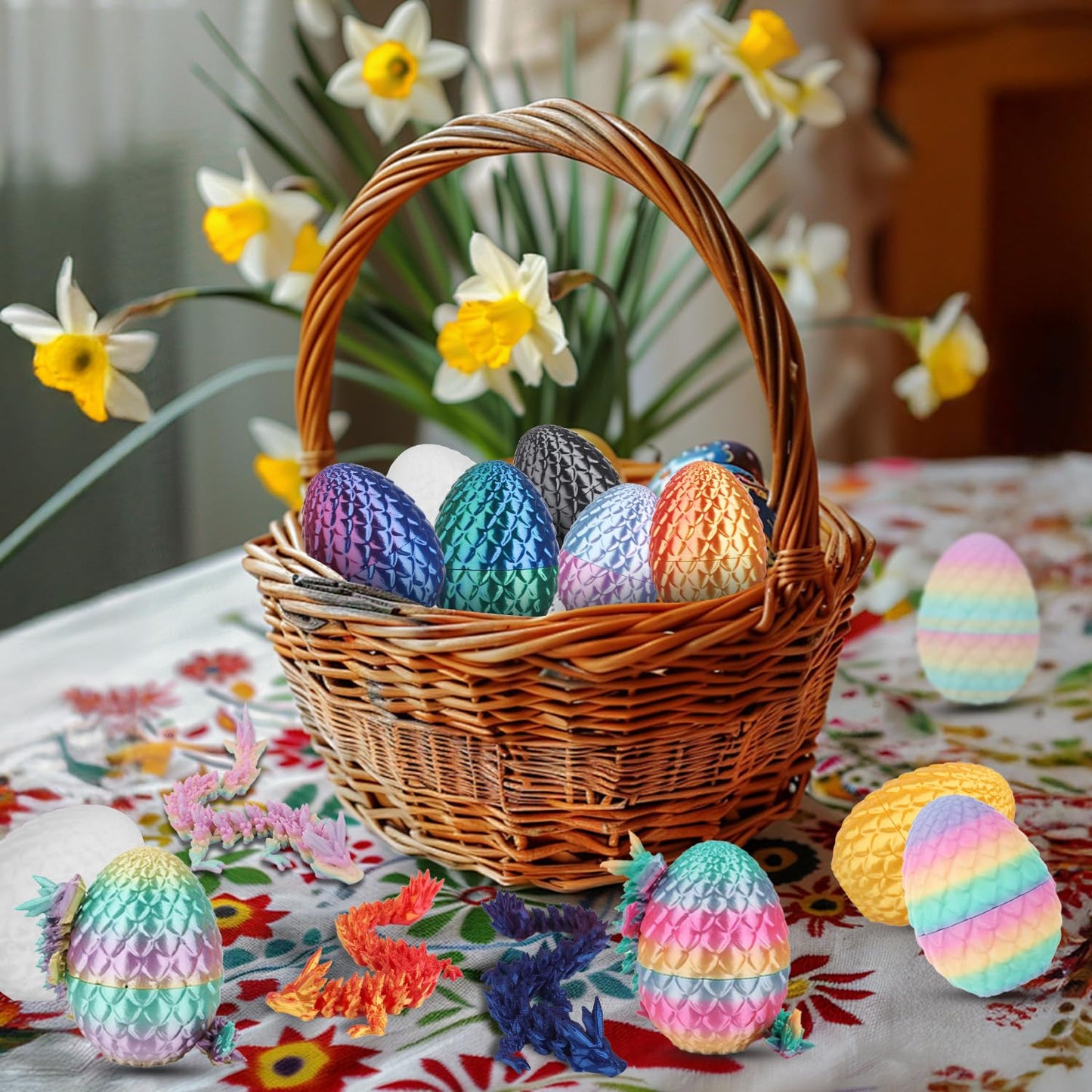 12Pcs 3D Printed Dragon Eggs with Dragon Inside, Easter Basket Stuffers Mini Dragons Egg Set, Surprise Mystery Easter Egg Fidget Toy, Articulated Crystal Toys for Kid Adults Desk Decor