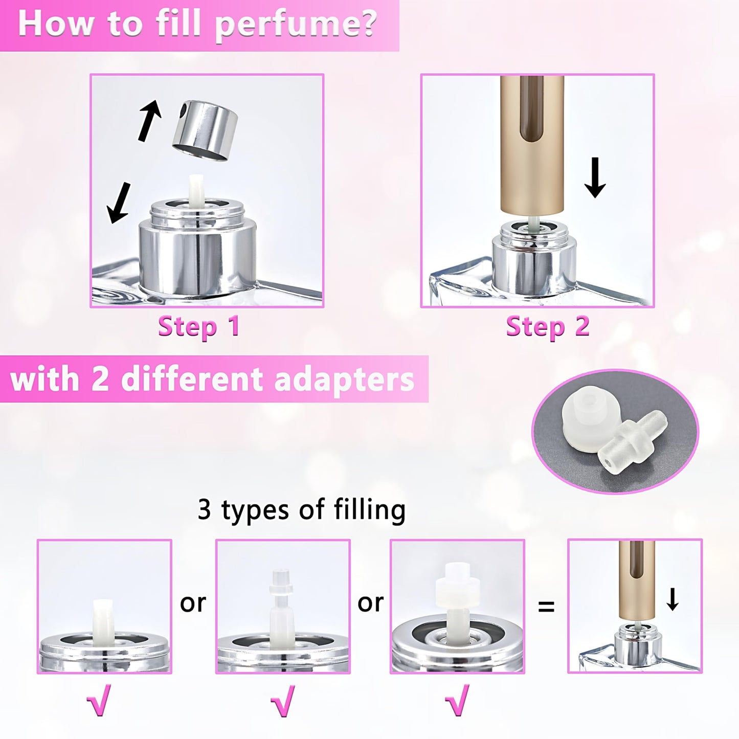 Qavhun Travel Perfume Atomizer - 4-Pack 5ml Leakproof Refillable Bottle, Fragrance Spray (Black, Gold, Blue, Pink)