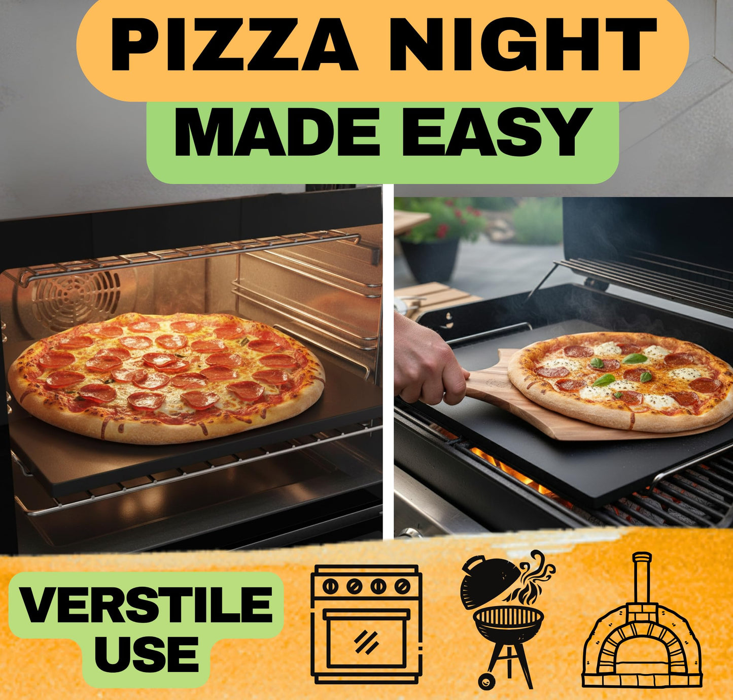 Non-Stick Easy Clean Pizza Stone - 15 inch Pizza Stones for Oven and BBQ - 5PCS Pizza Making Accessories, Ceramic Grill Stone with Handles, Wooden Pizza Peel, Pizza Cutter, Dough Tool - Pierre a Pizza