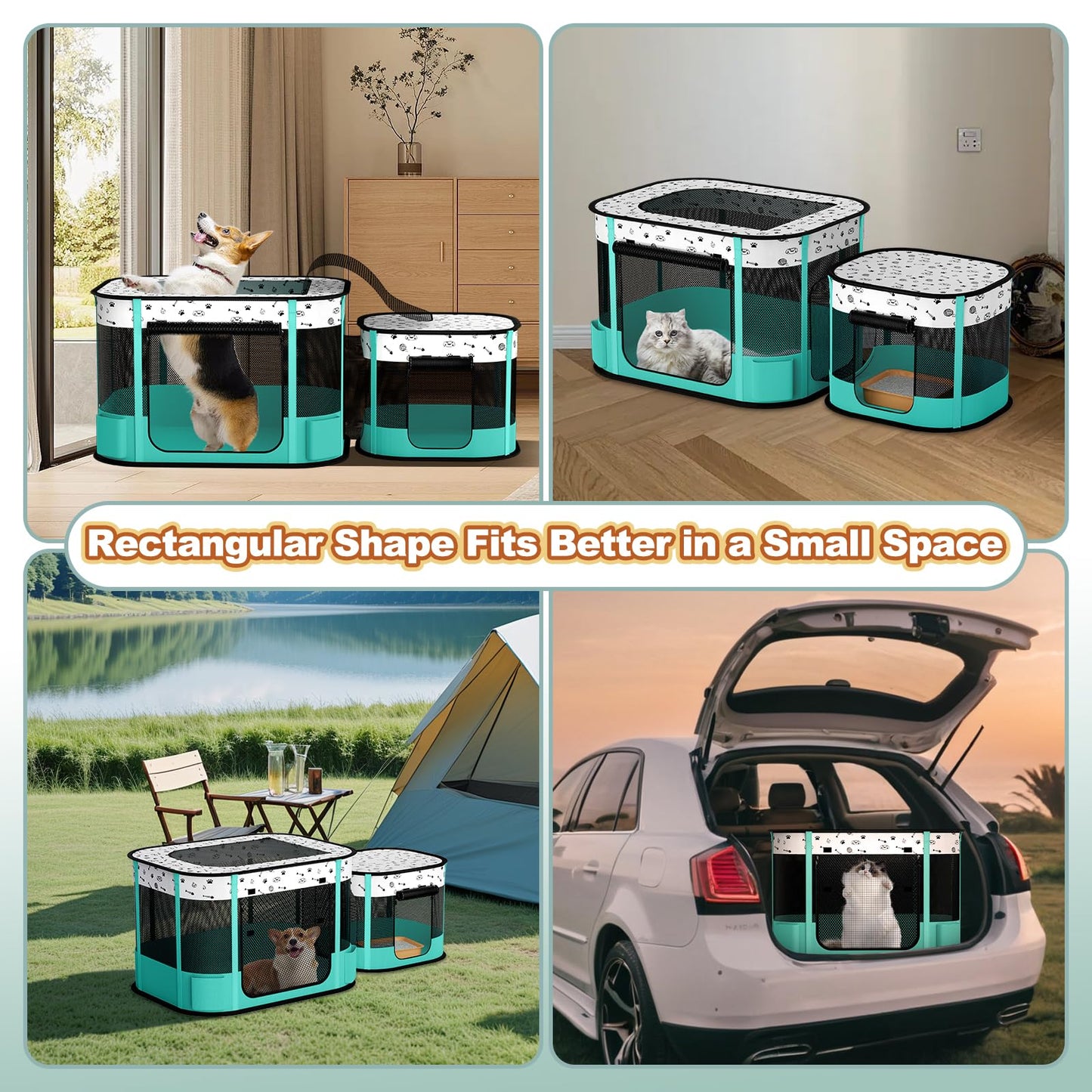 DESELL Portable Cat Playpen, 8-Rod Reinforced Kitten Dog Playpens, Foldable Play Pen for Indoor Cats Enclosed Pet Puppy Doggy Outdoor, Collapsible Tent Kennel Cage House(32"x24"x22")