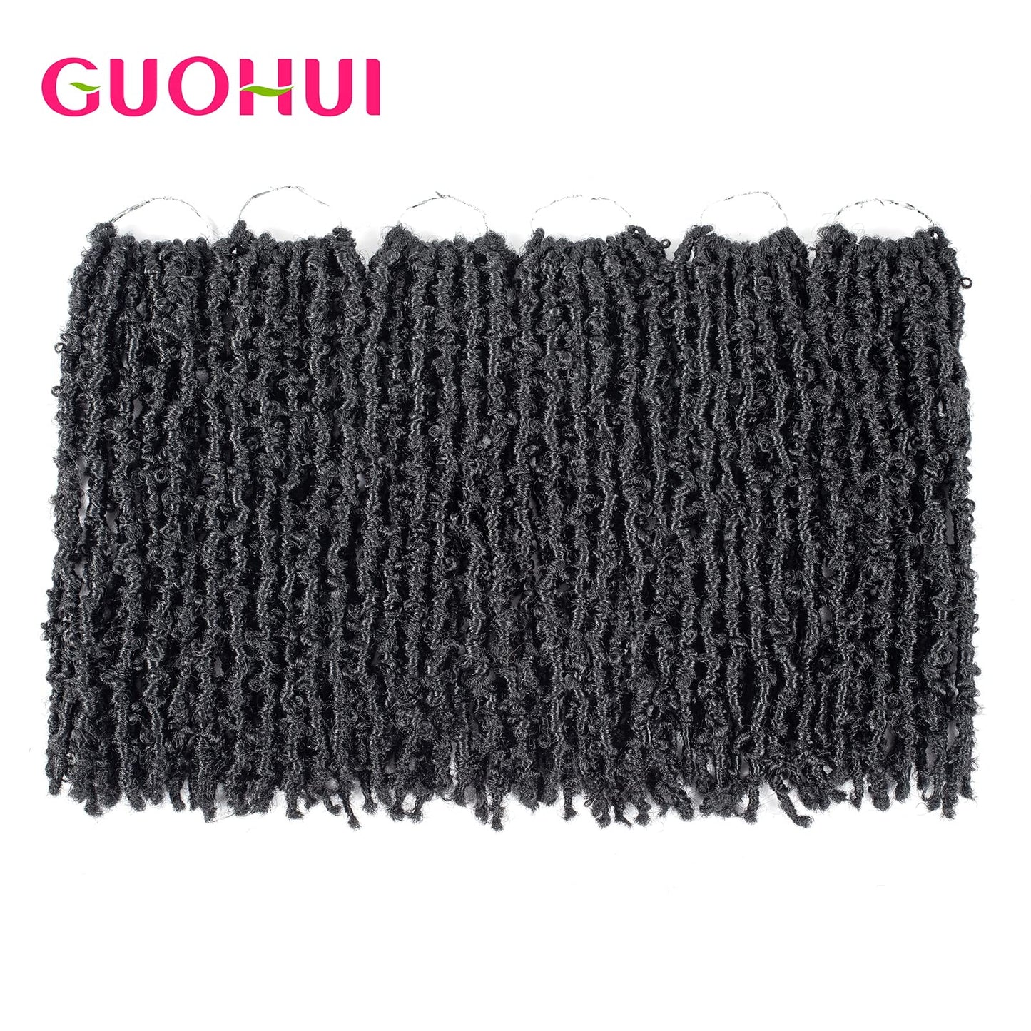 GUOHUI Super Light Butterfly Locs Crochet Hair 12 Inch 6 Packs Pre-Looped Soft Distressed Faux Locs Braids for Women Kids (12 Inch,1#)