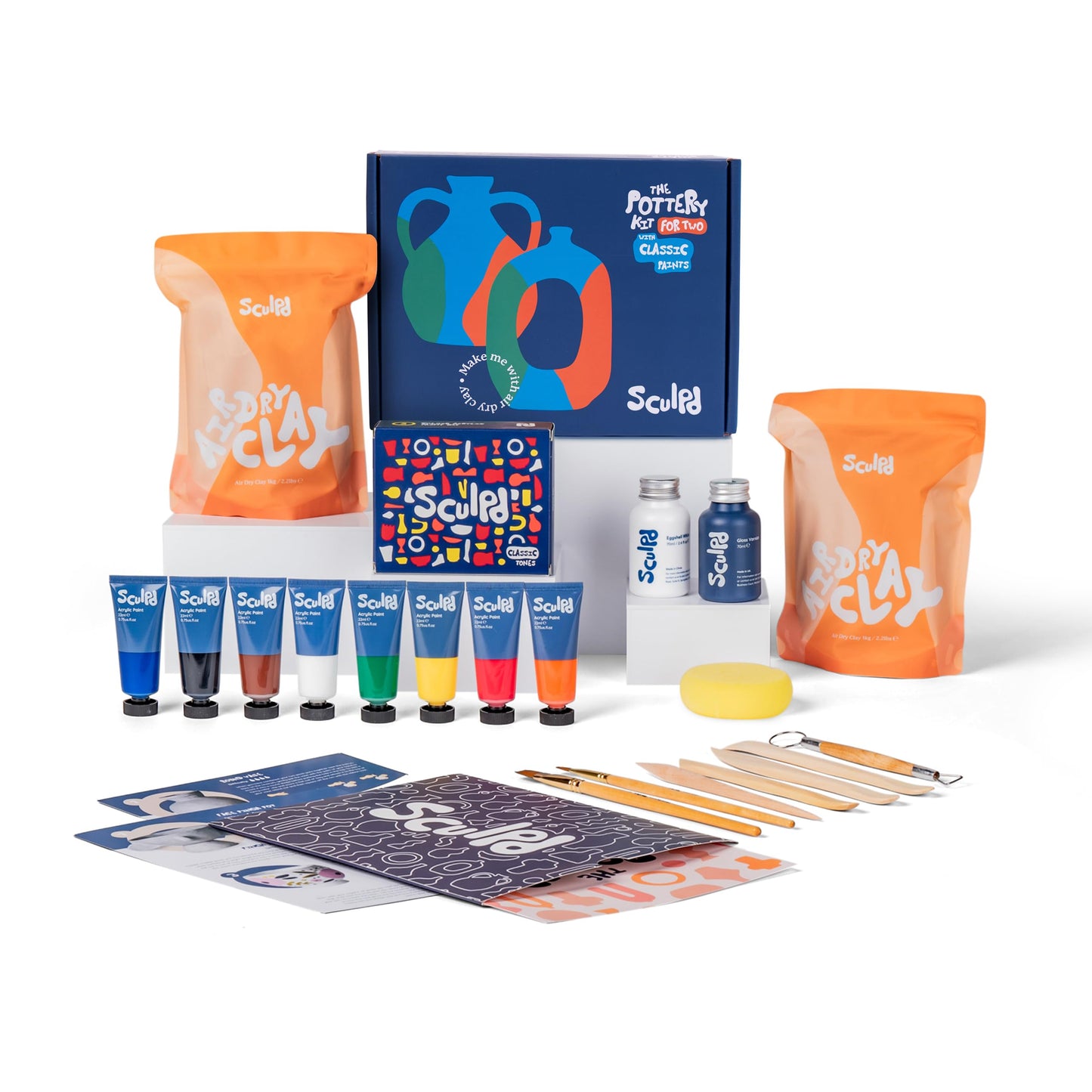 Sculpd - The Original Pottery Kit - Complete Air Dry Clay Kit for Adults includes Sculpting Tools, Varnish, Paint Brushes, Guides, Arts & Crafts Sets, Gloss Varnish with Classic Tones