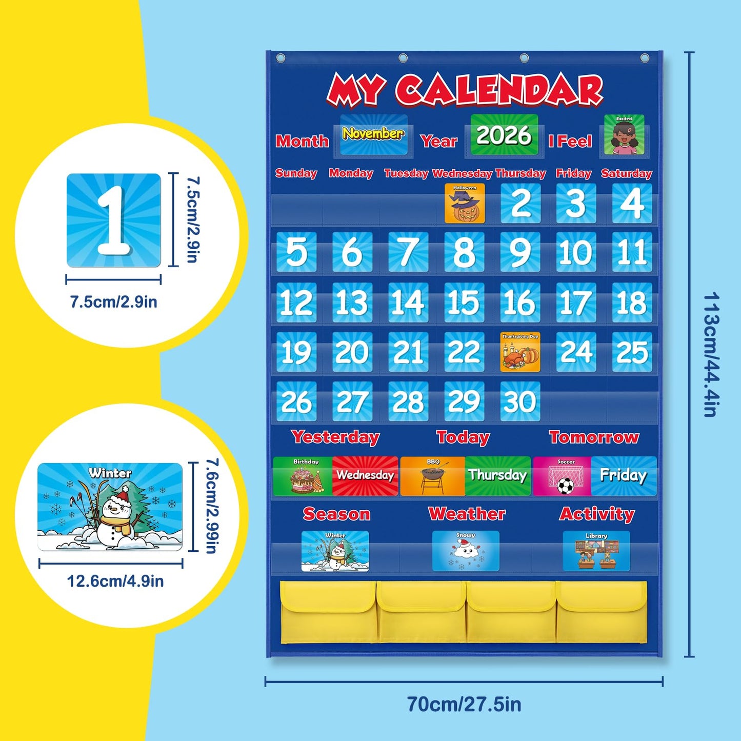 Aizweb Classroom Calendar Pocket Chart,Monthly Calendar for Kid Preschool Kindergarten Classroom Elementary Must Haves,Classroom Decorations Decor,Homeschool Teacher Supplies,Back to School Supplies