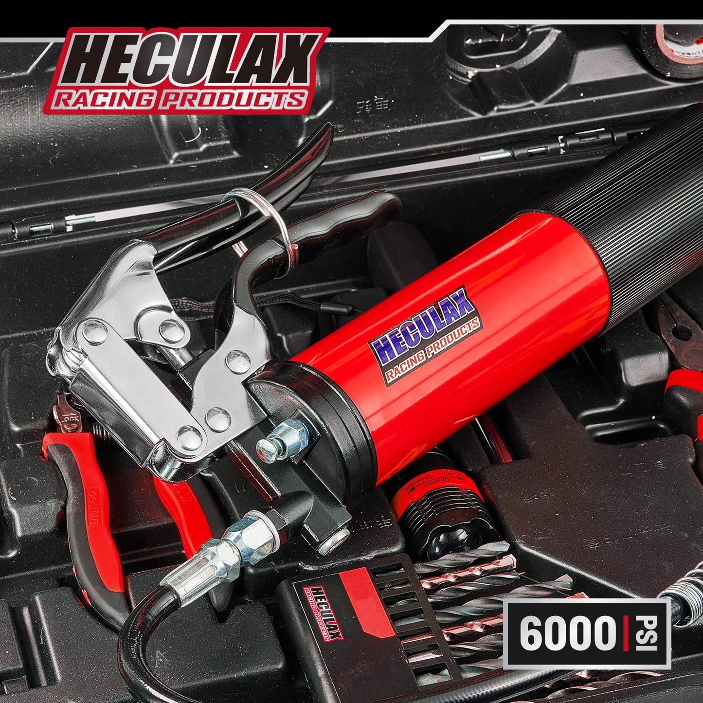 Heavy Duty Pistol Grip Grease Gun with Nozzle - 18 inch Heavy Duty Reinforced Flex Hose