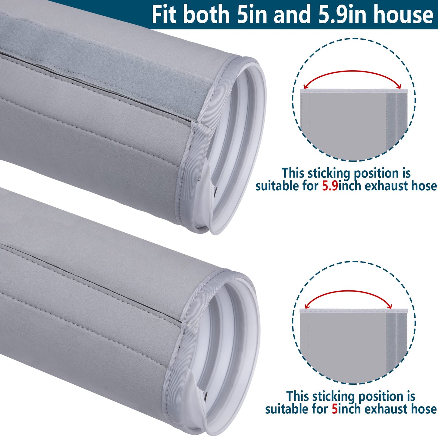 Air Conditioner Hose Cover Wrap - AC Hose Duct Vent Cover Sleeve Insulated Cover for Portable AC for 5" & 5.9" Diameter Exhaust Hoses Tube (2PCS-Gray)