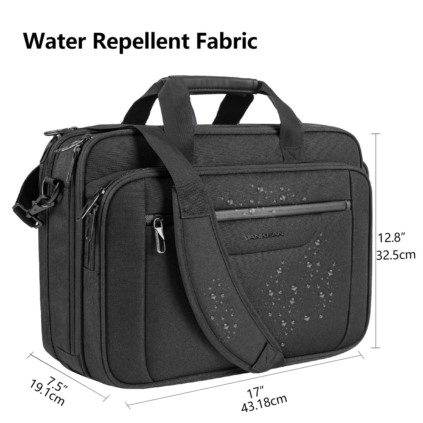 VANKEAN Laptop Briefcase Premium Laptop Case Fits Up to 17.3 Inch Business Shoulder Bag Laptop Expandable Water-Repellent