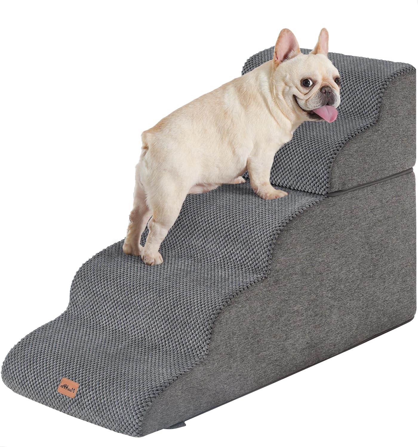 Made4Pets Dog Stairs for Small Dogs High Beds 5-Step, Curved Pet Stairs for Bed Couch Sofa & Chair, 35D Foam Dog Steps with Non-Slip Bottom, Folding Cat Stairs with Leakproof Cover, 22.8" H, Grey