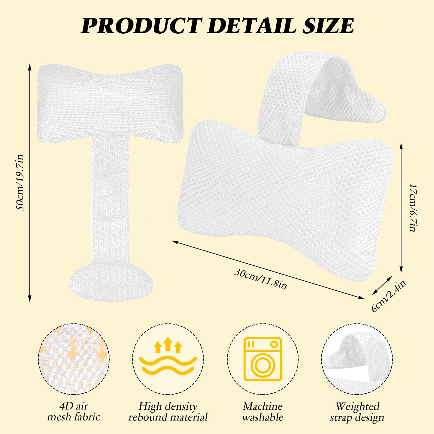 Keoltuo Hot Tub Pillow for Outdoor (2-Pack), Spa Pillow with Adjustable Strap to Adjust Height, Universal Bath Pillow for Head and Neck Support