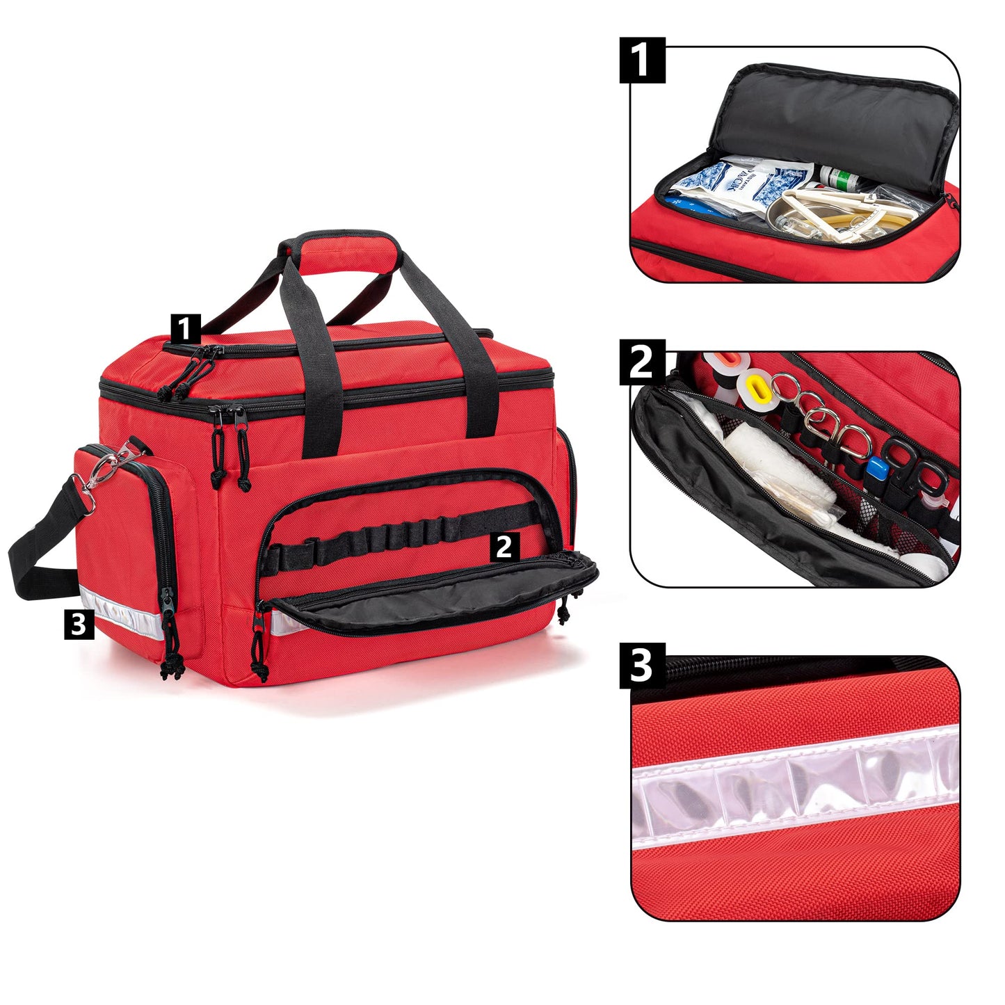 Damero Medical Trauma Bag, First Aid Bags Empty Medical Bag with Detachable Dividers, Ideal for Nurse, Physical Therapists, Doctors, Red