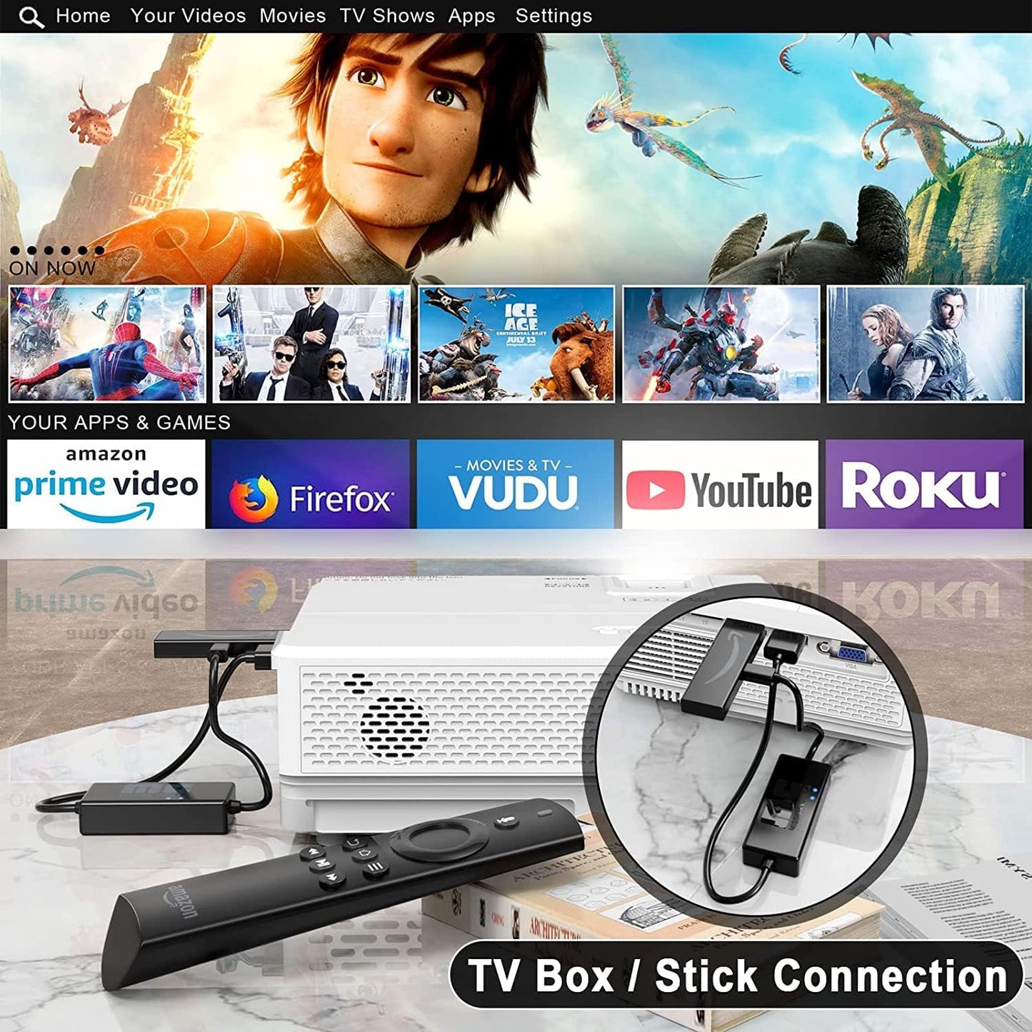 Mini Projector with Screen, 1080P Portable Projector with Bluetooth, Outdoor Movie Projector Compatible with TV Stick Smartphone & Tablet PC HDMI USB AV TF