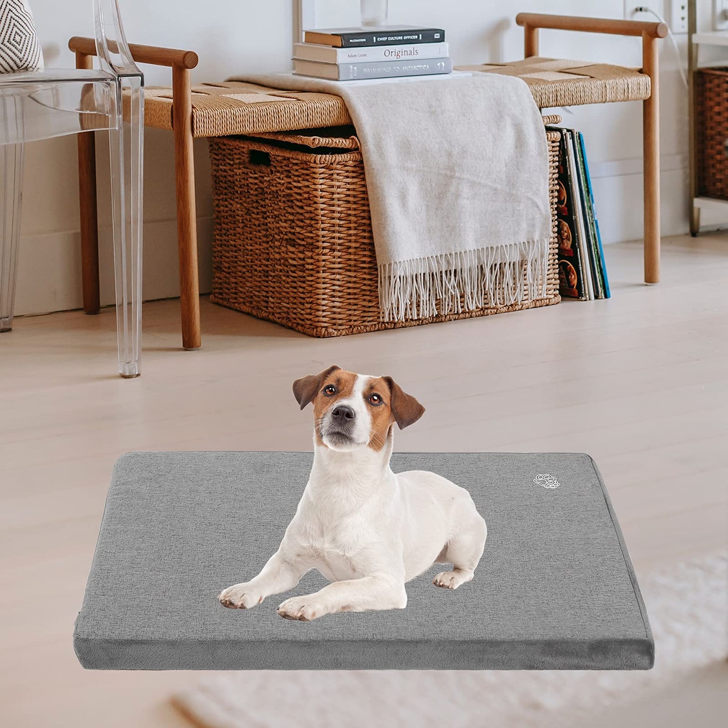 EMPSIGN Dog Bed Crate Pad Mattress Reversible (Cool & Warm), Orthopedic Dog Bed, Water Proof Linings, Removable Machine Washable Cover, Firm Support Pet Crate Bed for Small to XX-Large Dogs, Grey