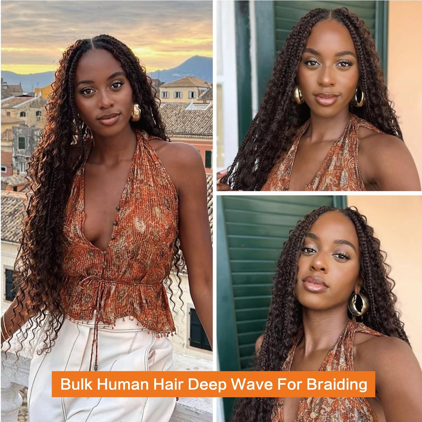 Humistwbiu Deep Wave Human Braiding Hair Micro For Braiding 100% Unprocessed Brazilian No Weft Human Hair 20 Inch （100g, Dark Brown）