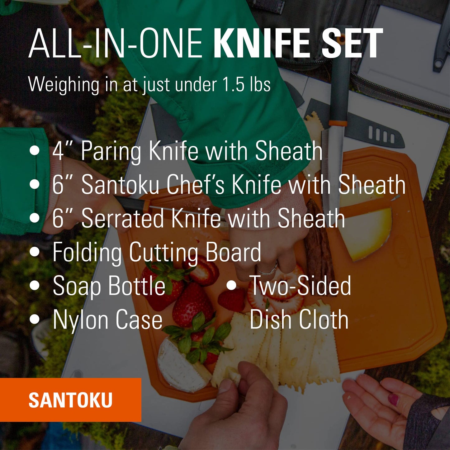 GSI Outdoors Santoku Knife Set | Gourmet Prep 3 Knives Set with Cutting Board and Storage Case for Camping and Outdoor Cooking