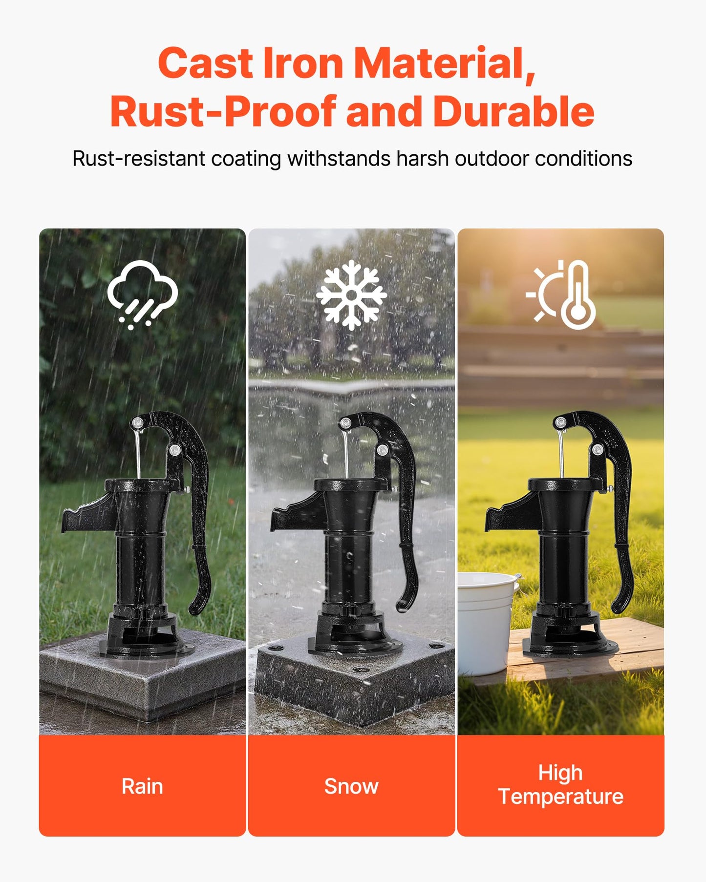 VEVOR Well Hand Pitcher Pump, 25 ft Maximum Lift, Antique Cast Iron Manual Hand Water Pump, NPT 1-1/4 in Connection, Easy Installation, Old Fashioned for Outdoor Garden, Pond, Backyard, Farm, Black