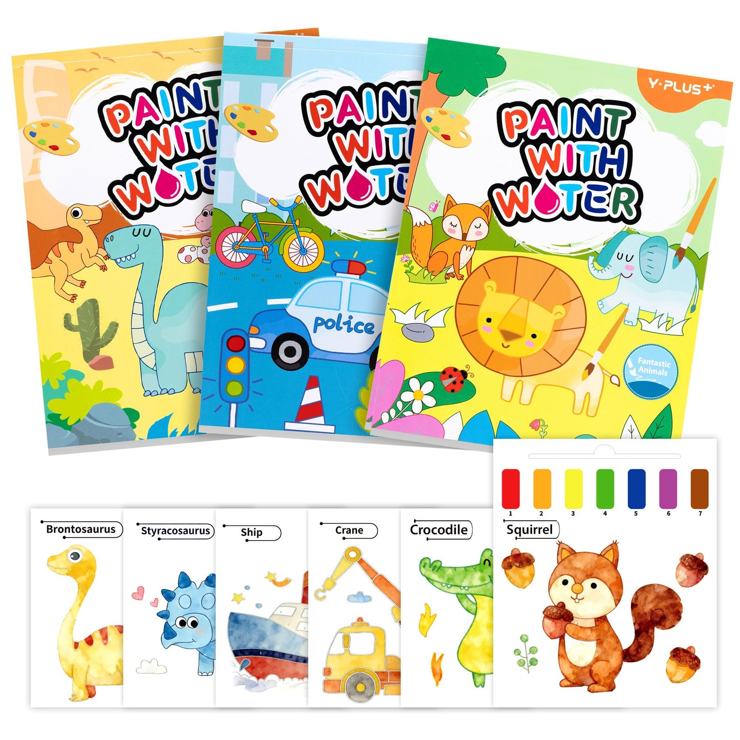 YPLUS Paint with Water Books for Toddler Activities, Watercolor Painting Paper for Kids Ages 3-8, Travel Toys Art Craft Gift for Drawing with Brush - 3 Themes