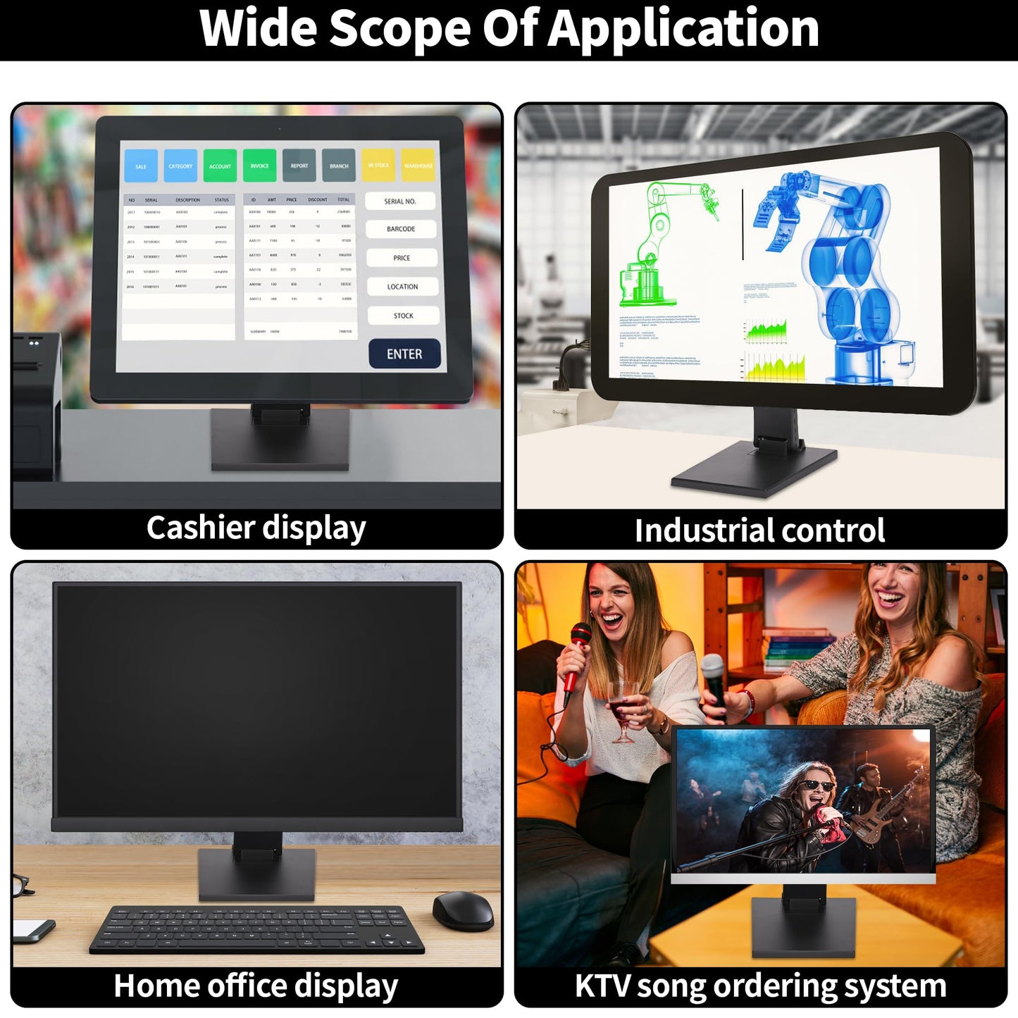 Adjustable Metal Folding Monitor Bracket for Touch Screen Desk Mount with VESA Hole 75x75mm&100x100mm All in Single PC Stand (Black)