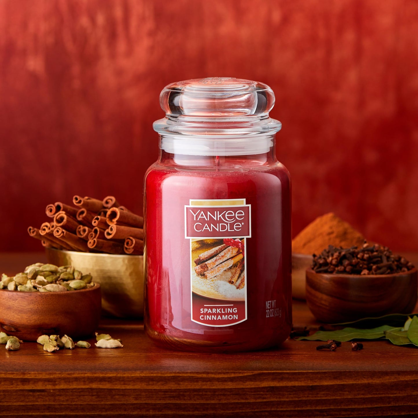 Yankee Candle Scented Candle, Sparkling Cinnamon, Original Large Jar Candle, 110-150 Hours of Burn Time, 22 oz.