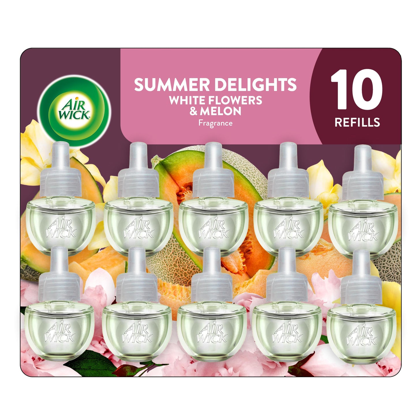 Air Wick Plug In Scented Oil 10 Refills, Summer Delights, Eco Friendly, Essential Oils, Air Freshener