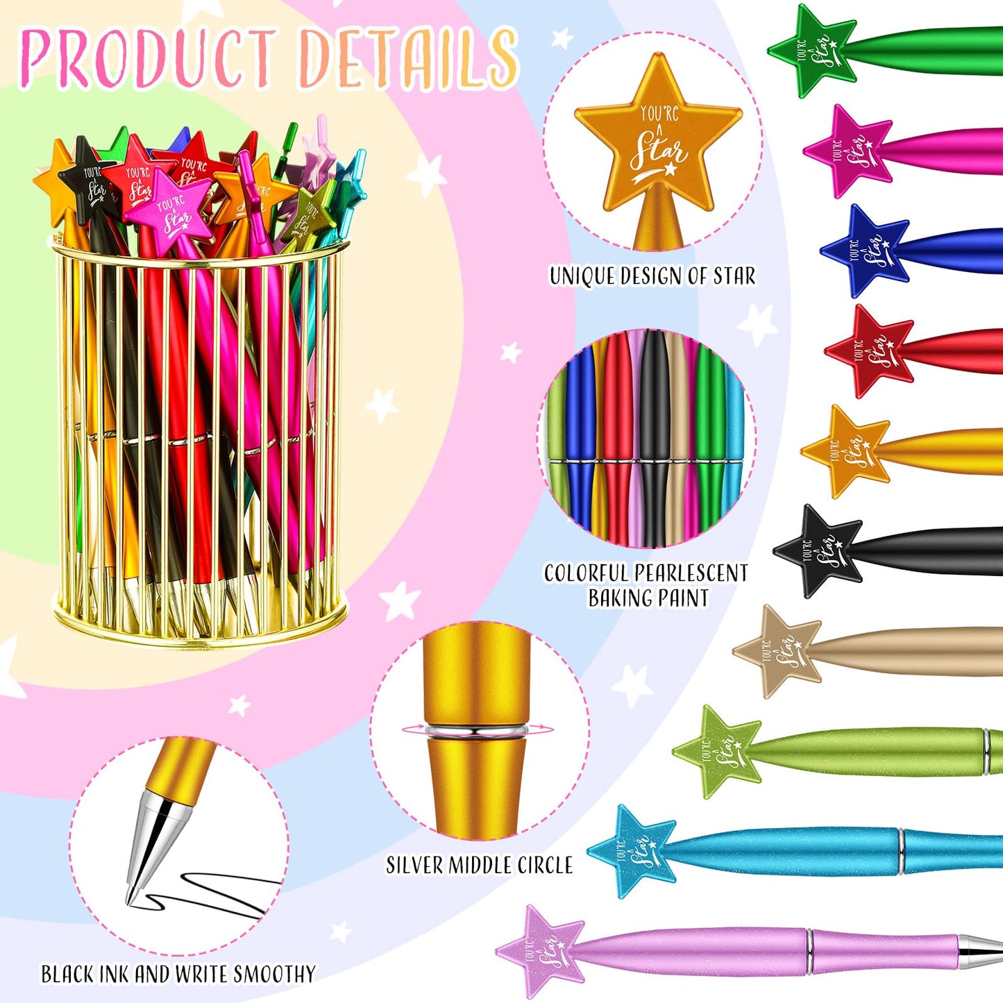 Seajan Star Pens Bulk You're a Star Ballpoint Pen Gifts for Teachers Employee Appreciation Gift for Birthday Party Team Coworker Office Home Supplies(100 Pcs)