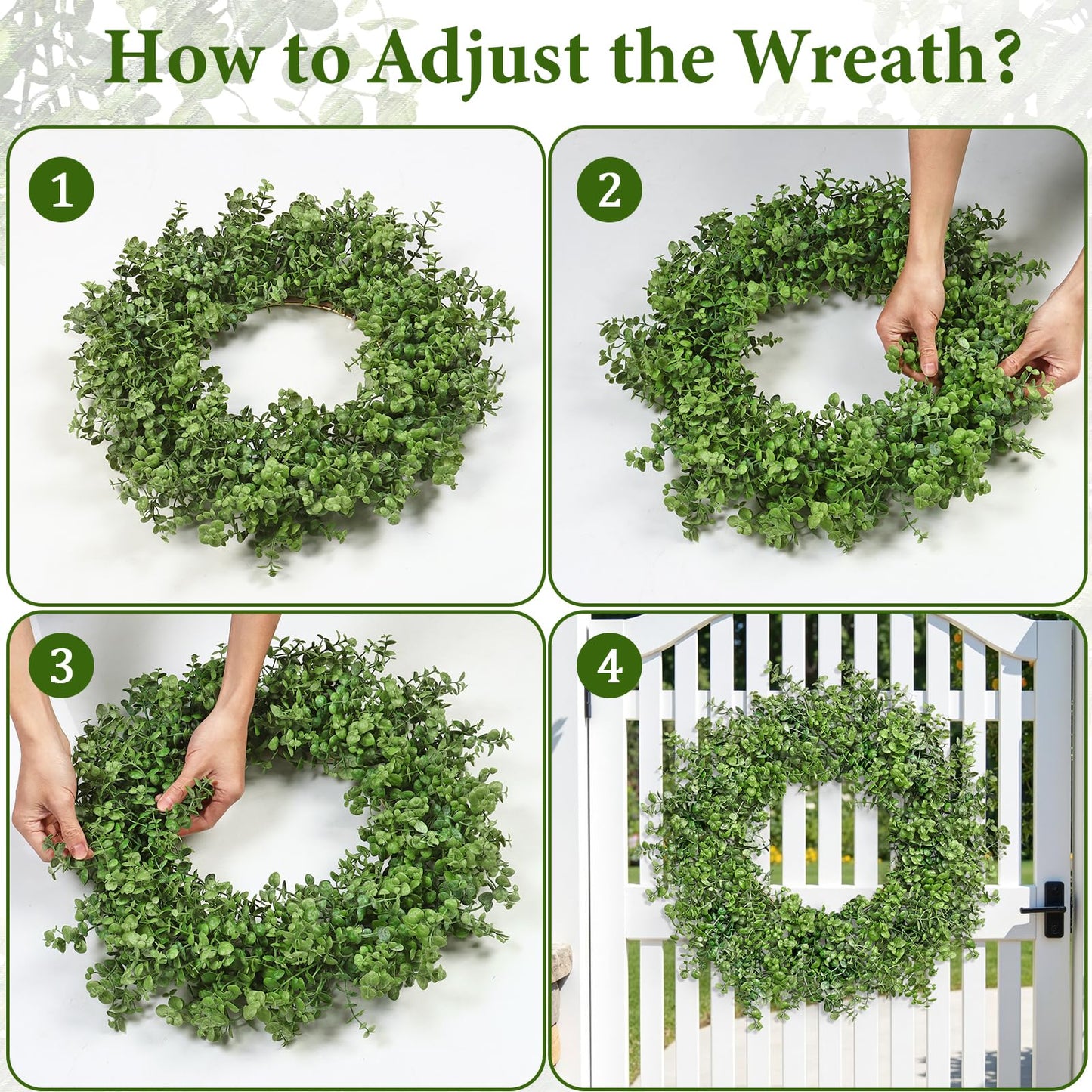 Dremisland Boxwood Wreaths for Front Door, 22 Inch Spring Wreath with Green Eucalyptus Boxwood Leaves Greenery Wreaths for Farmhouse Wall Hanging Window Indoor Outdoor Spring Summer All Seasons