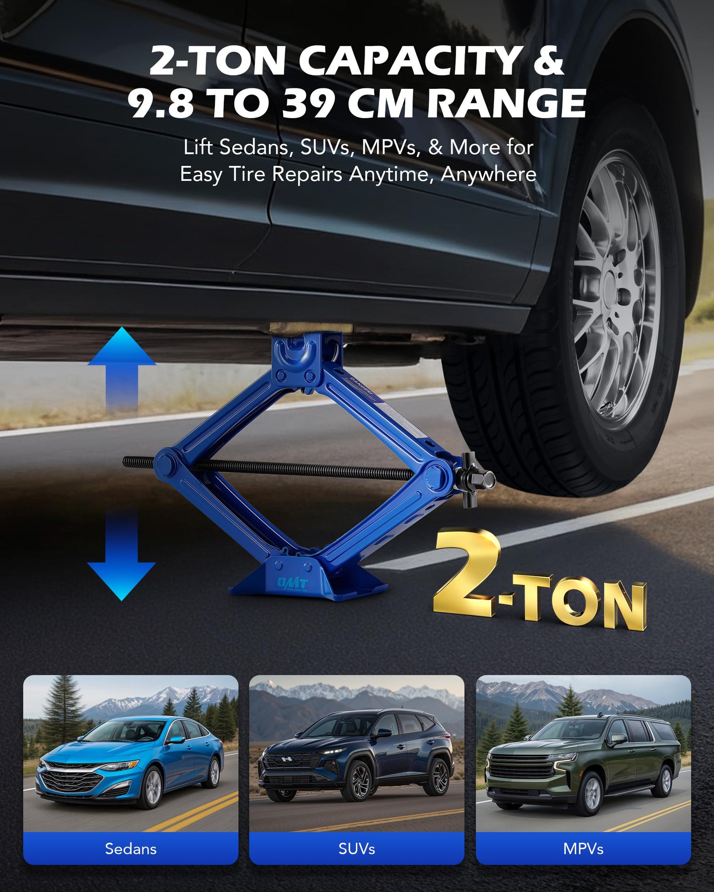 Orion Motor Tech 2 Ton Scissor Lift Jack, 14 pc. Car Jack Kit for Sedan SUV MPV with Drill Socket Ratchet Wrench, Portable Scissor Jack and Stand Kit, Heavy Duty Car Jack for Spare Tire Changing