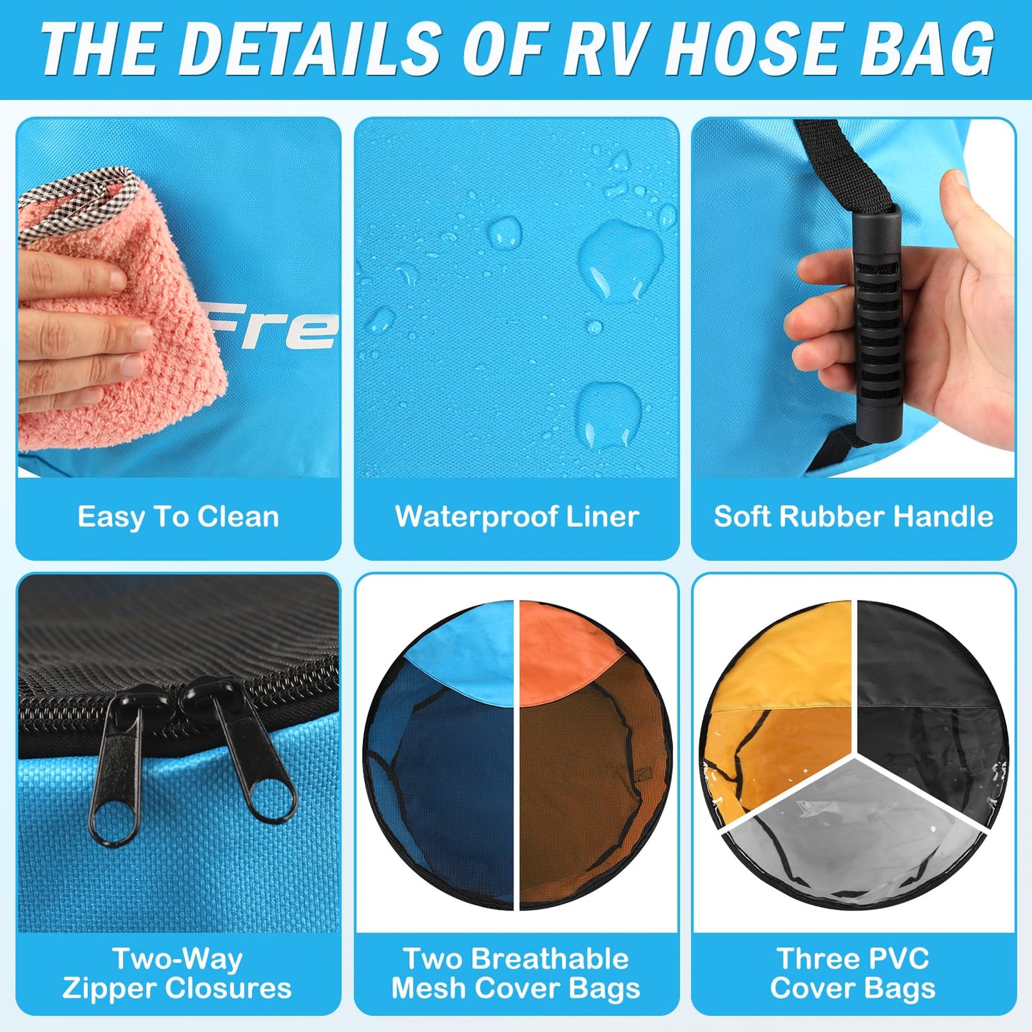 5 Pack RV Sewer Hose Storage, Visible Cover and Two-Way Zipper RV Hose Storage Bags, Waterproof RV Accessories Utility Bag Organizer for Garden Fresh Water Hoses Electrical Cords Camper Tools