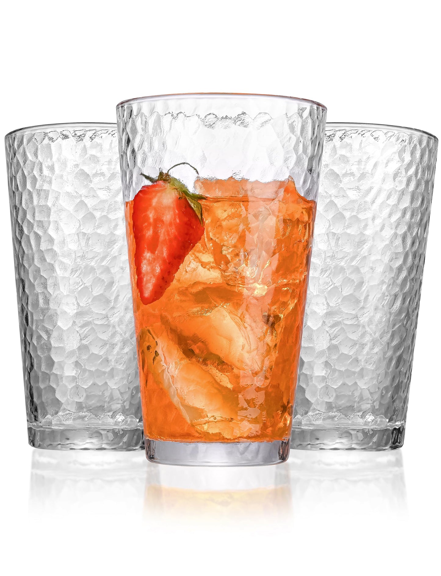 AMYOOLE Drinking Glasses Set of 8,16oz Clear Highball Water Glasses,Stackable Lead-Free Hammered Glass Cups,Kitchen Drinkware Glassware for Cocktail,Beer,Juice,Iced Tea,Margaritas and Mixed Drinks