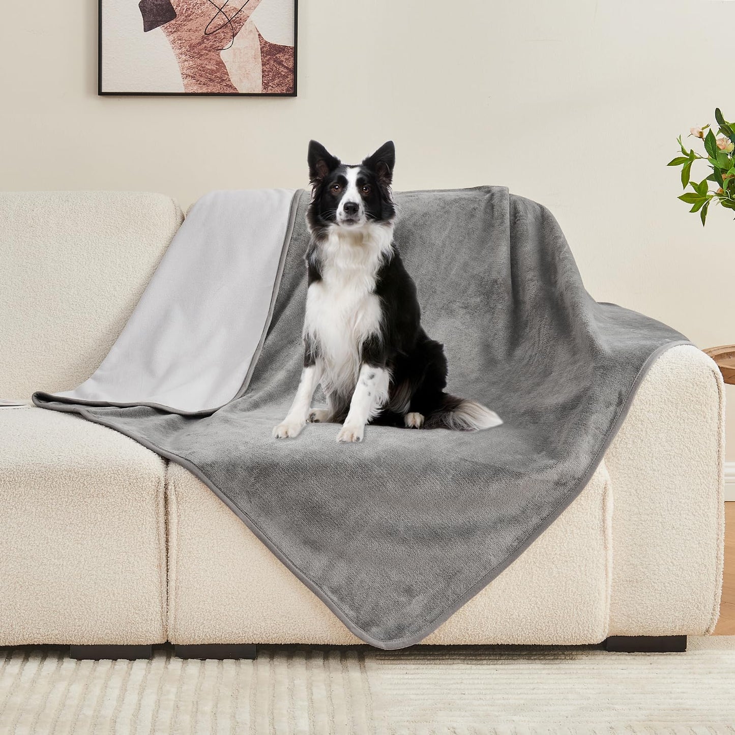 Yaning Waterproof Blanket 80"x90" for Adults, Reversible Waterproof Bed Cover for Dogs Cats Pets, Soft Leakproof Blanket for Bed Couch Sofa Furniture Protector, Grey/Light Grey
