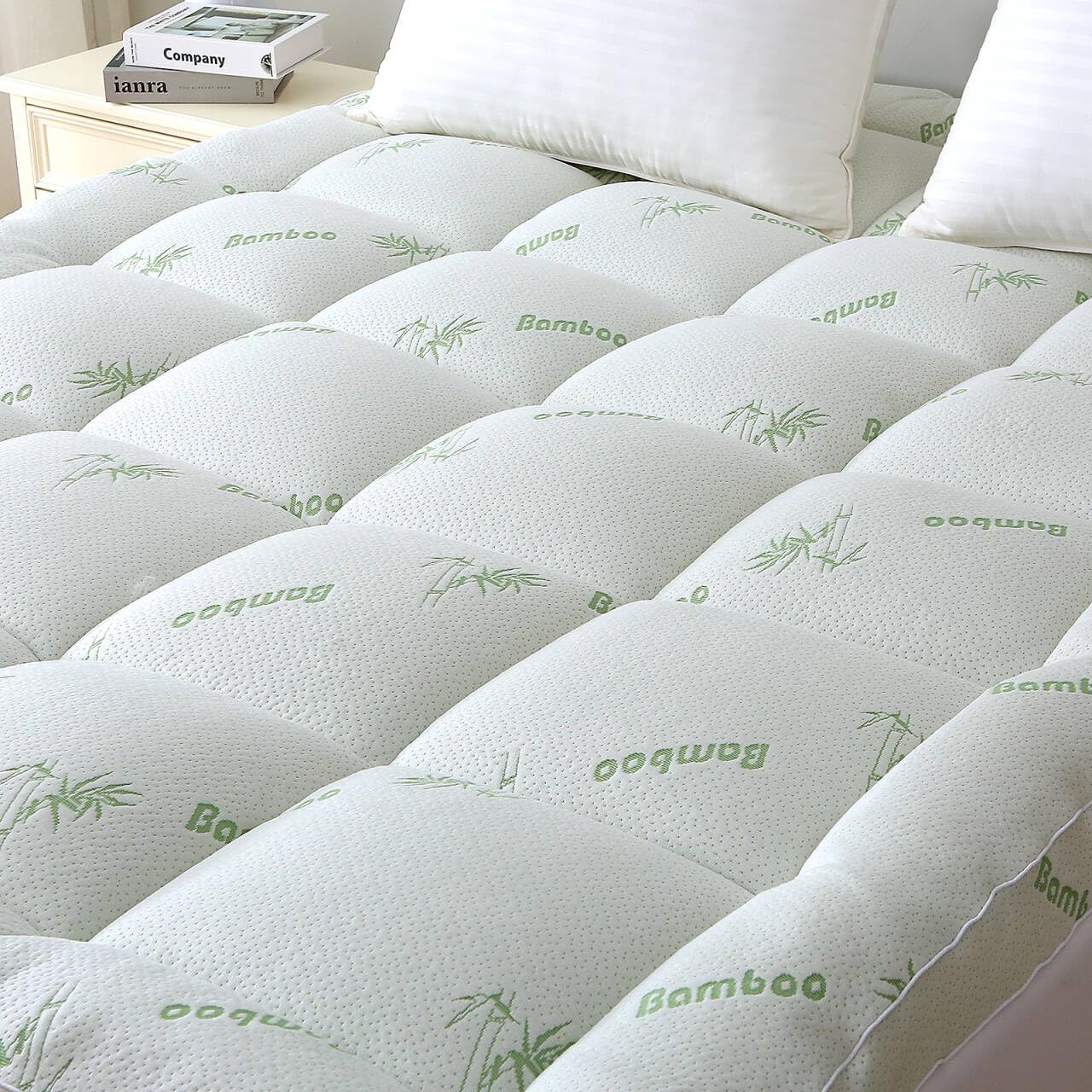Bamboo Mattress Topper Full Size, Cooling Extra Thick Breathable Double Mattress pad with 8-21" Deep Pocket, Soft Quilted Fitted Mattress Cover with Down Alternative Fill, 54 x 75 Inch