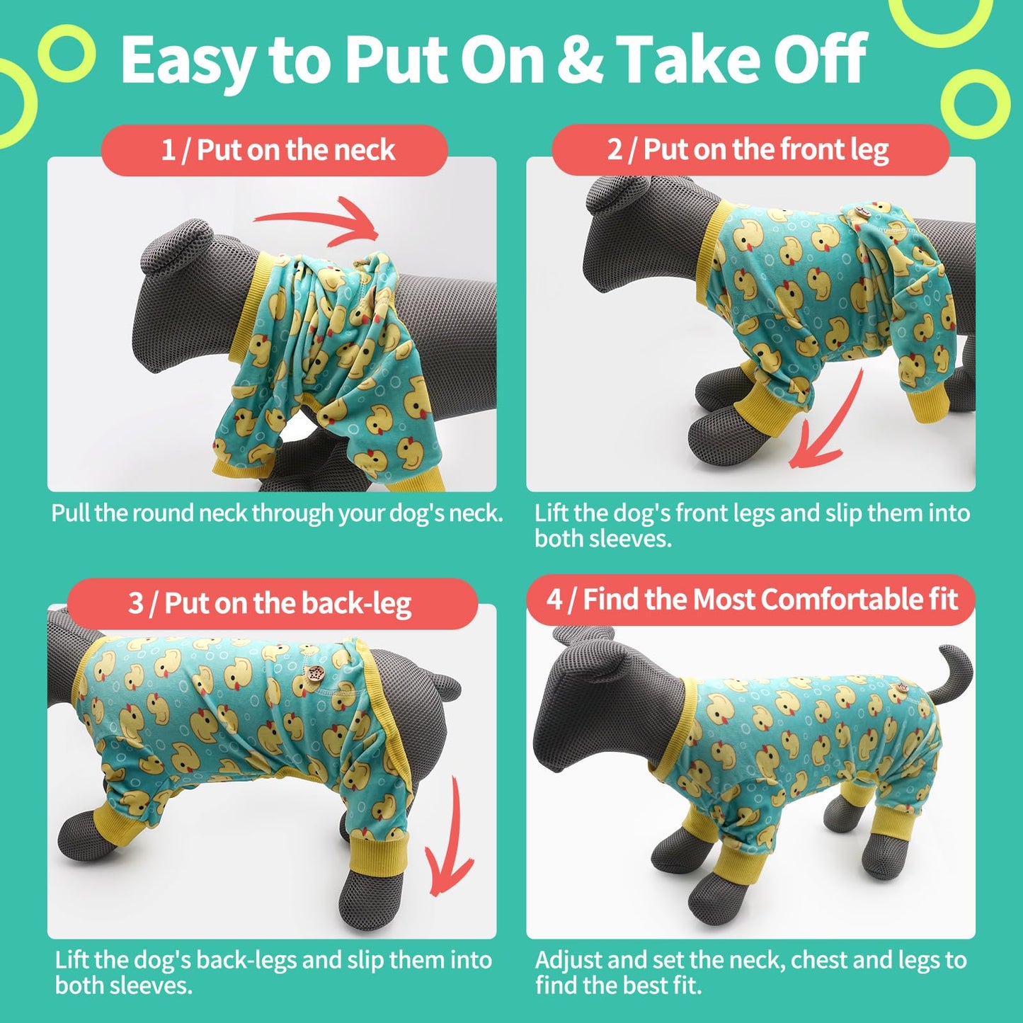 KYEESE Dog Pajamas Velvet Dog Pajamas Large Sized Dogs Soft Dogs Clothes Pjs with Yellow Ducks Pattern Stretchy Pet Jammies Coat Comfy Pet Onesie Costume, 3X-Large