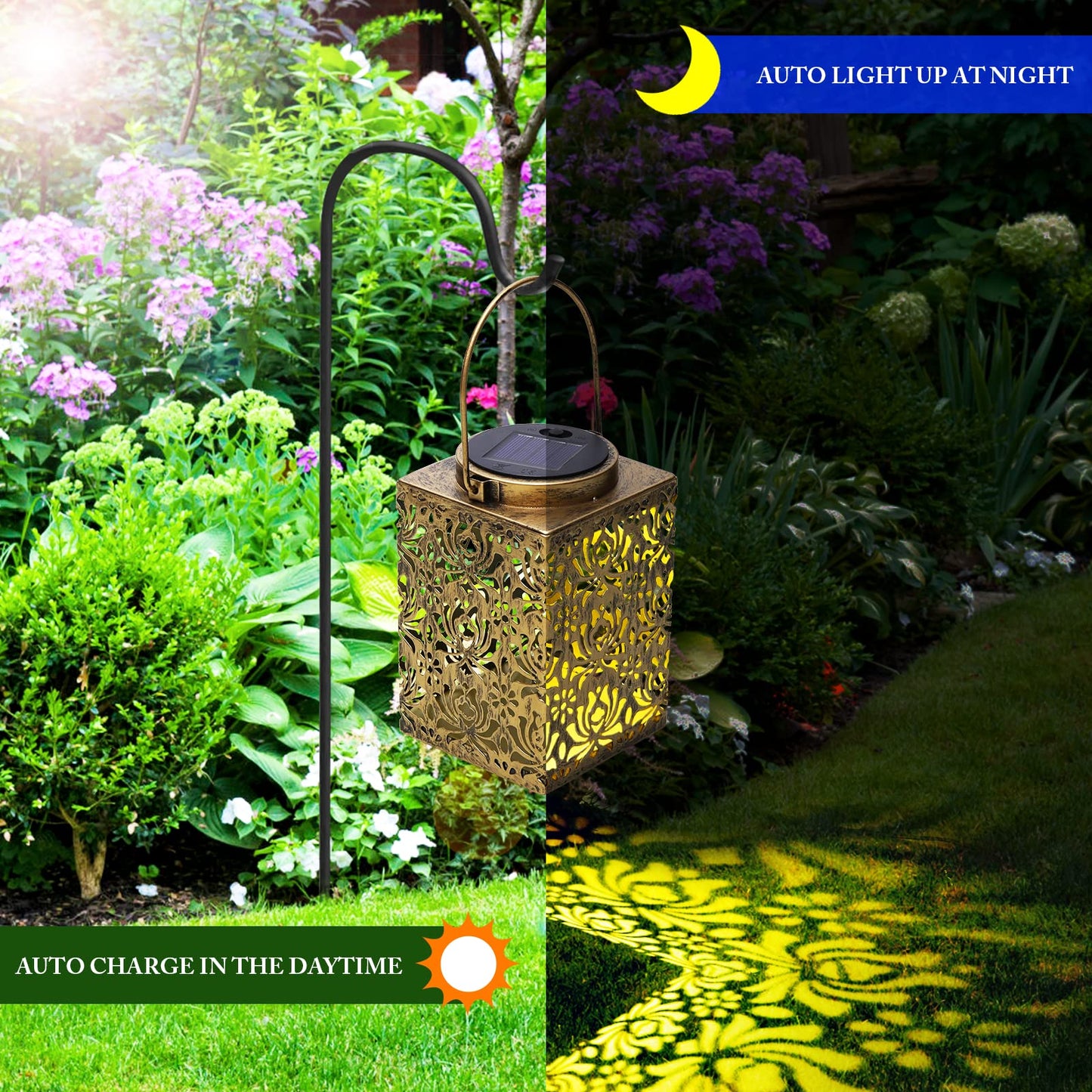 YWYWLED 2 Pack Solar Lanterns - Waterproof Metal Hanging Solar Lights Outdoor Decorative, Solar Powered LED Lamp for Patio Tabletop Porch Deck Yard Garden Decor for Outside (Rose)