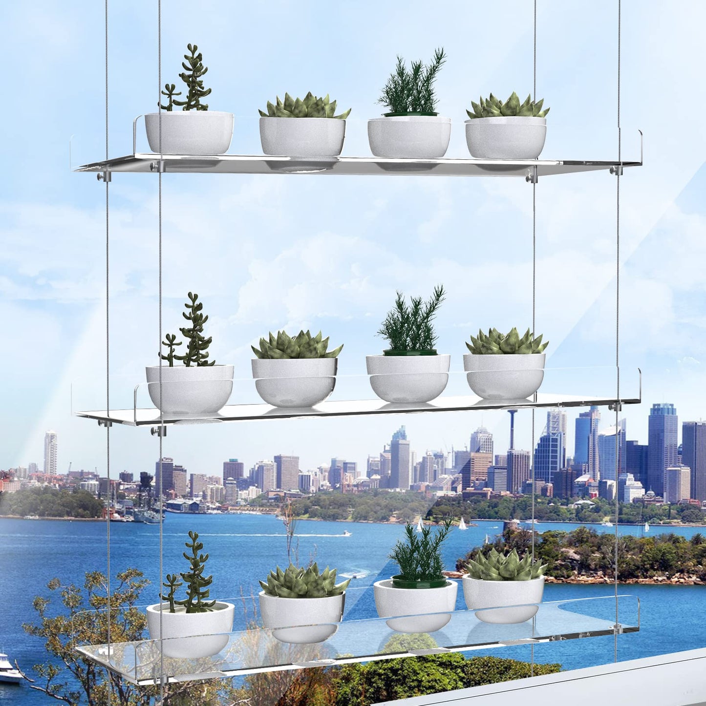 Clear Hanging Window Plant Shelves,Indoor Windows Wall Hanging Plant Stand Flower Display,Flower Pot Organizer Storage for Window Grow Herbs,Microgreens,Succulents,Flower