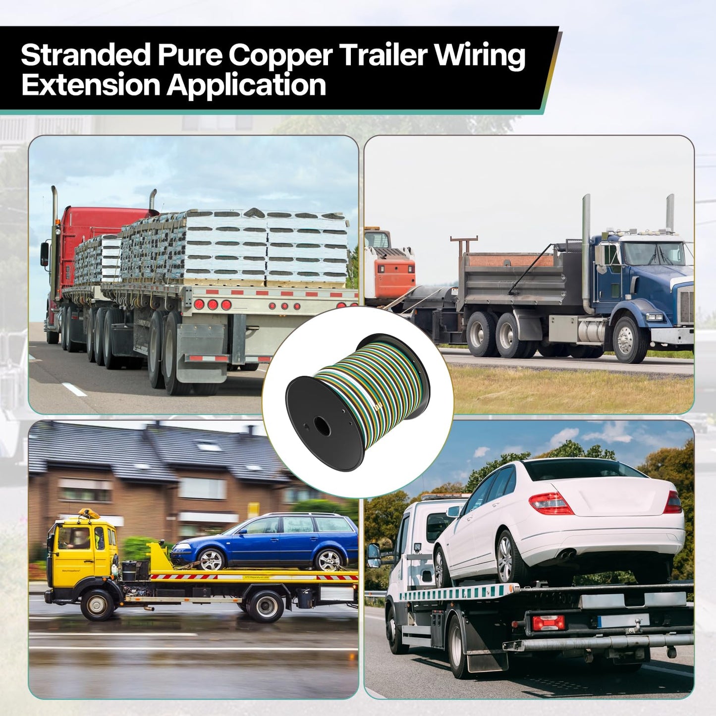 LIMICAR Trailer Wiring, 100FT 14 Gauge Trailer Wiring Harness Kit, 4-Way Bonded Trailer Wire, 4 Flat Wishbone Color-Coded Boat Trailer Wiring Kit, Wiring Harness for Trailer Lights, Boat Trailer