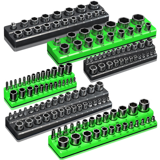 Magnetic Socket Organizer Holder Set For Tool Box Drawer, Toolbox Organization Including 1/4", 3/8" and 1/2" Drive Metric SAE Socket Trays (Sockets are not Included)