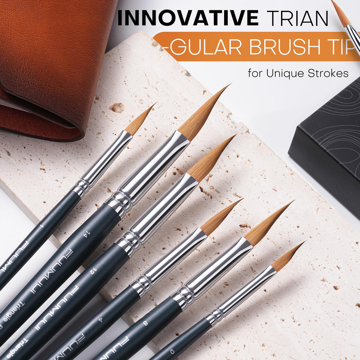 Fuumuui Watercolor Paint Brushes Set - 6 Pcs Professional Pointed Triangle Wedge Synthetic Sable Paint Brushes for Unique Texture Painting Perfect for Watercolour Acrylic Gouache Inks Painting