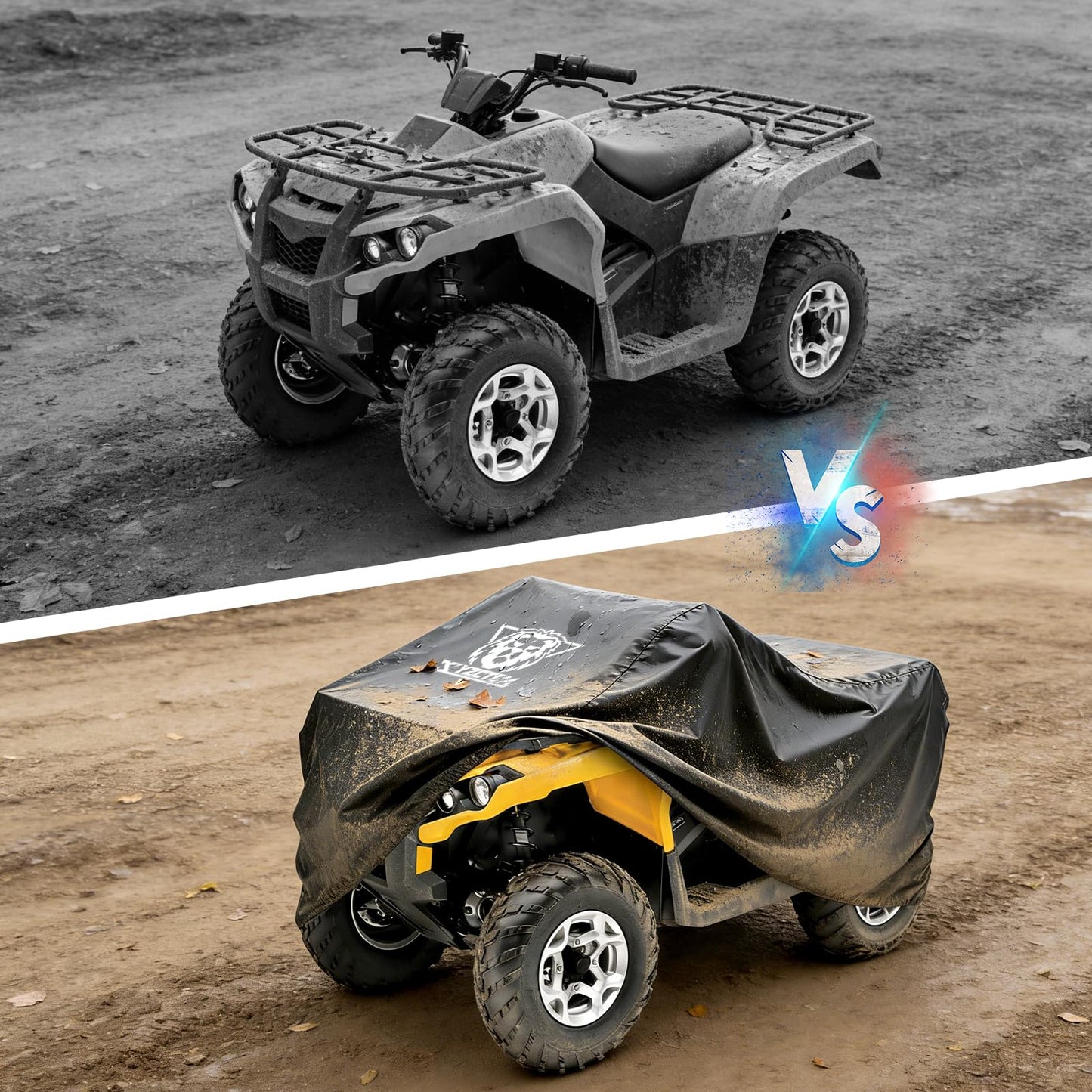 XYZCTEM Waterproof ATV Cover, Heavy Duty Black Protects 4 Wheeler from Snow Rain or Sun (Black, 82 inch)