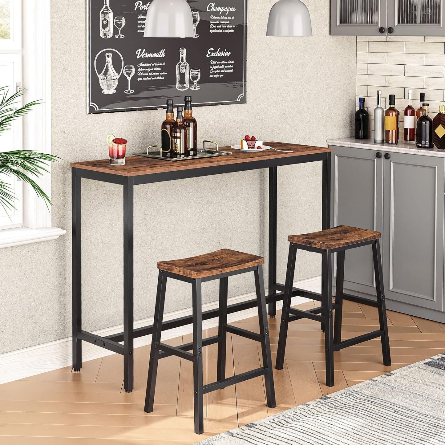 HOOBRO Bar Stools, Set of 2 Bar Chairs, Saddle Stools, Kitchen Counter Stools with Footrests, Industrial Stools for Dining Room, Kitchen, Counter, Bar, Rustic Brown and Black BF02MD01