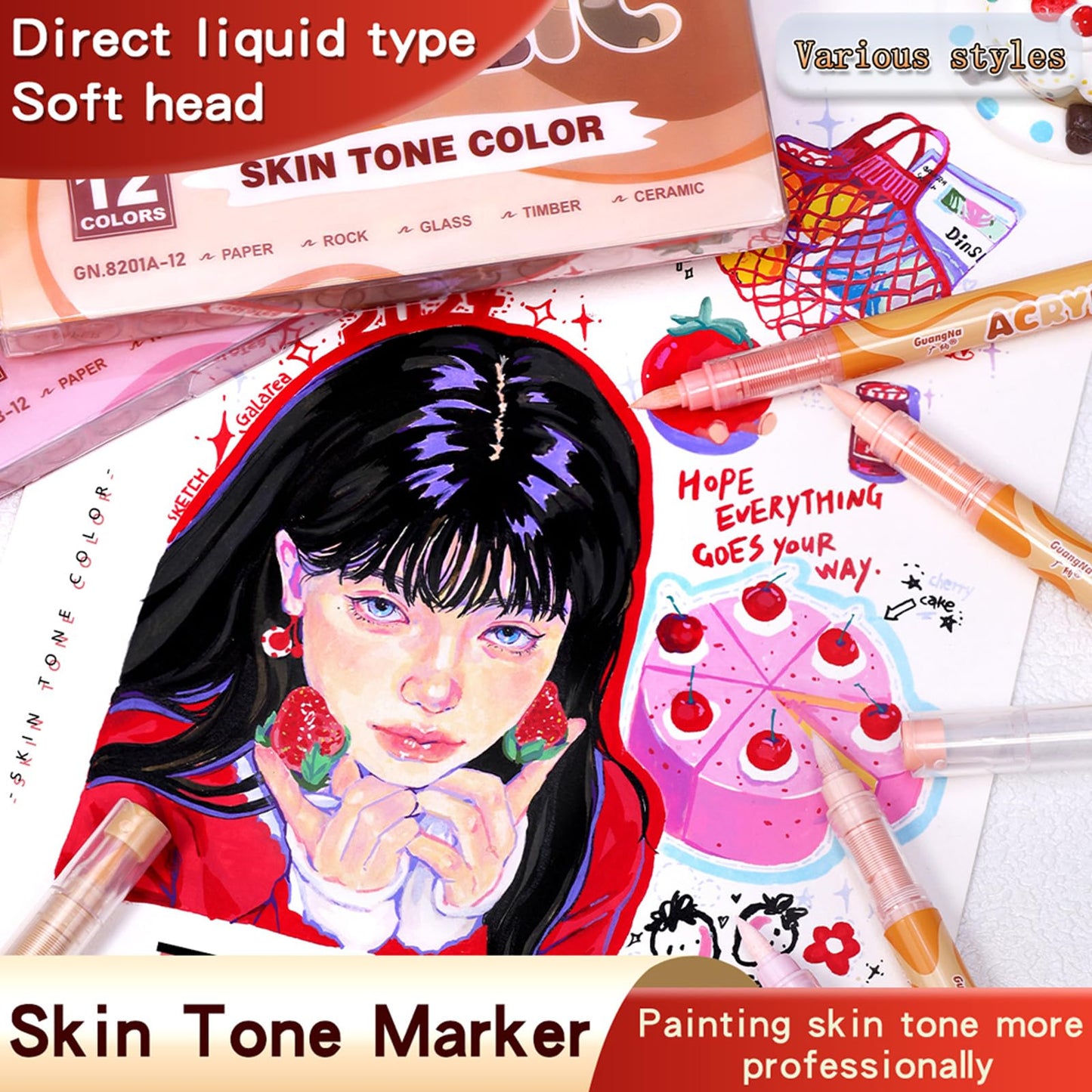 48-Pack Skin Tones Acrylic Paint Markers - 4 Series Soft Brush Tip Pens for Portrait & DIY Anime Art, Non-bleeding, Waterproof & Layering